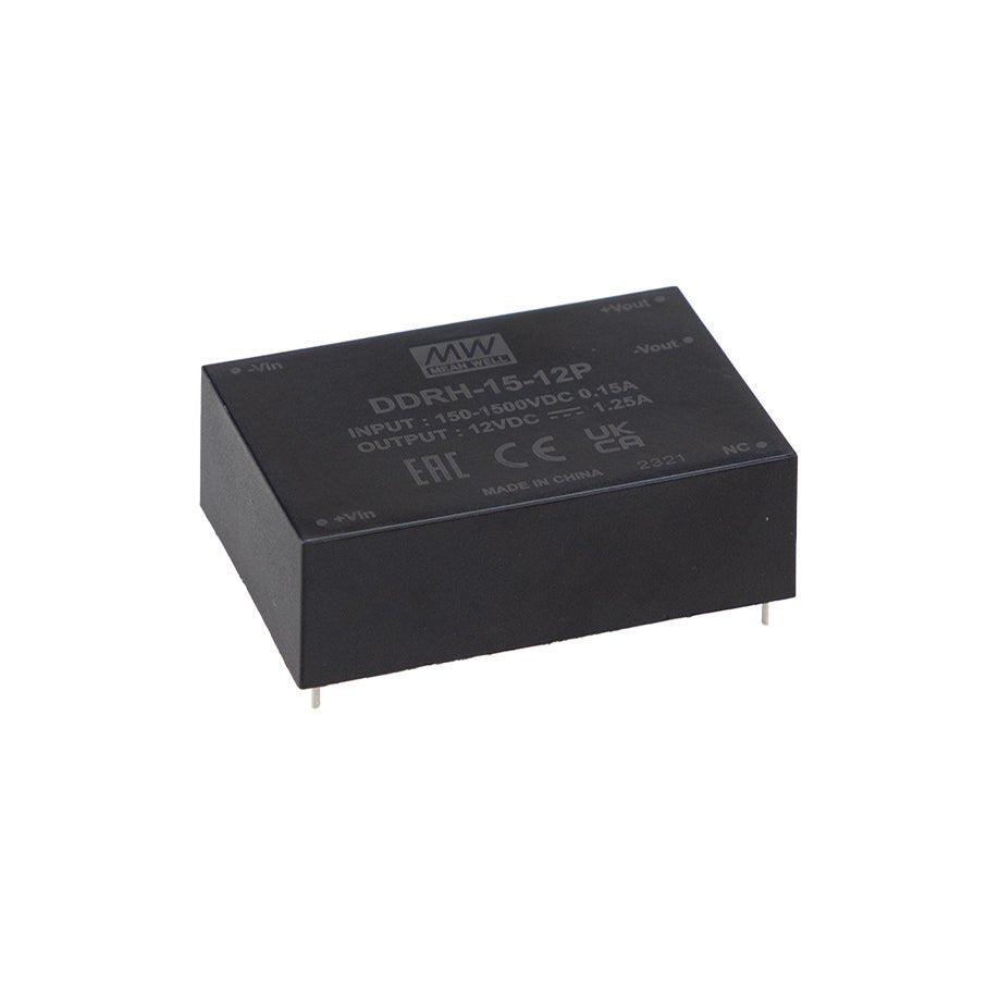 Mean Well DDRH 15 12P Ultra Wide Input DC-DC Converter 15W 12V PCB Mount Power Supply - Perfect for Industrial Automation, LED Lighting & Telecom Equipment