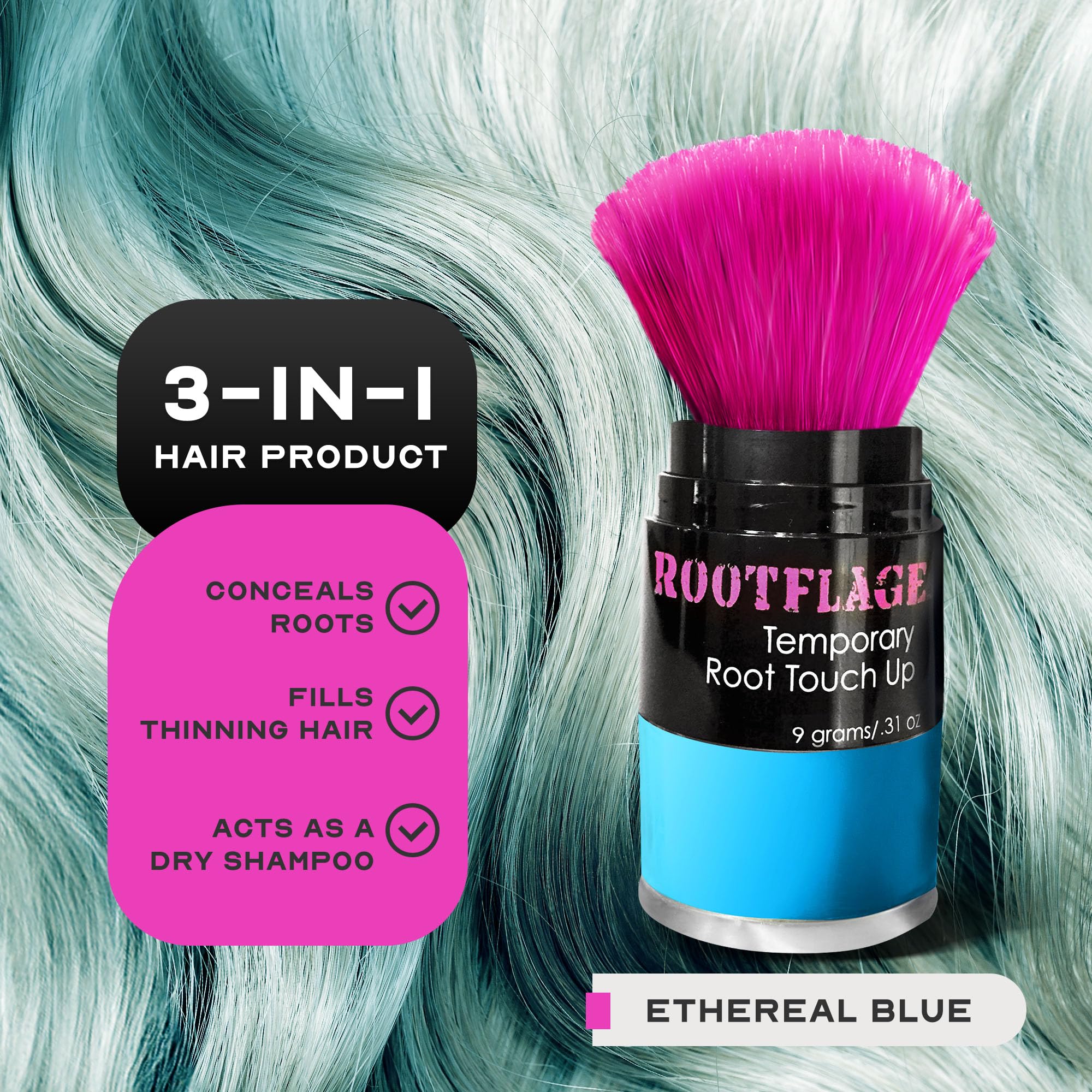Ethereal Pastel Blue Temporary Hair Powder - Wash Out in 1 Shampoo for Light Hair | Fun & Easy Hair Color for Parties, Halloween & Cosplay
