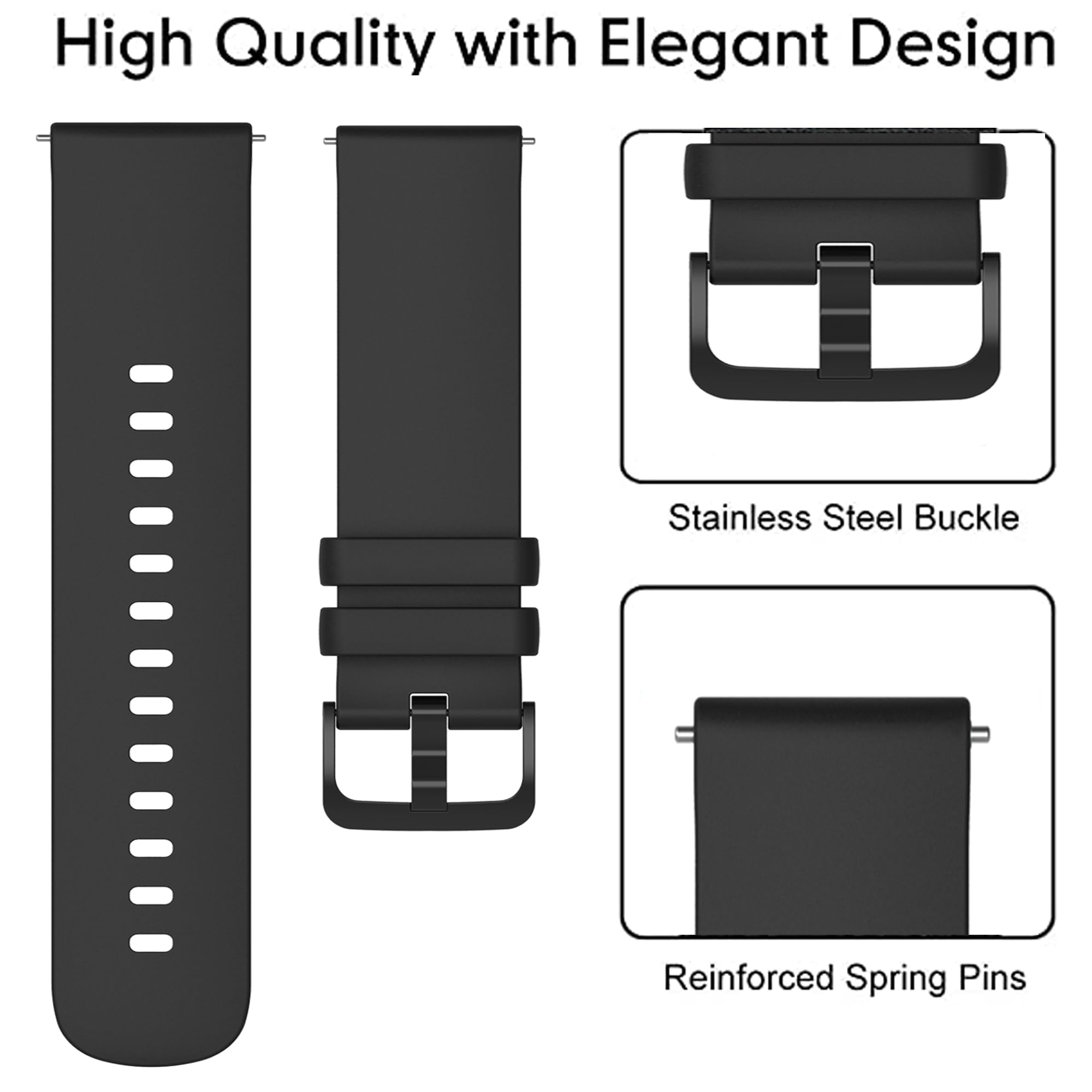 Premium 18mm Soft Silicone Watch Band - Compatible with EGQINR H31/MKYOPT H31 Smartwatch & Fitness Trackers (1.58