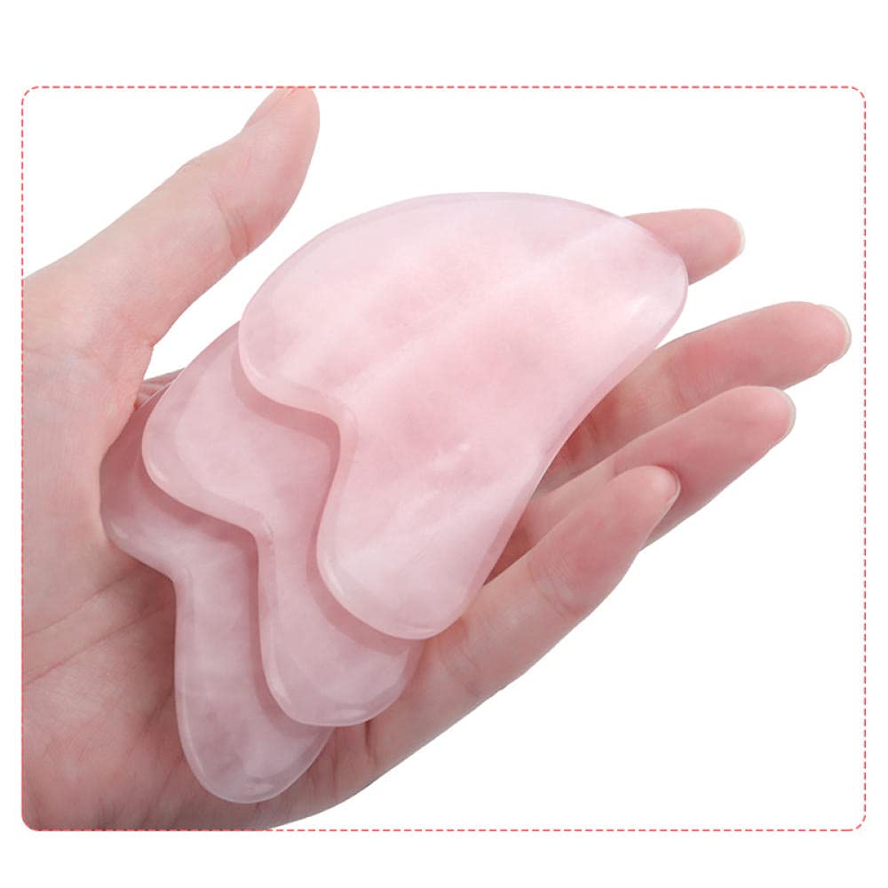 Pink Quartz Jade Stone Heart-Shaped Facial Gua Sha Tool - 5pcs S-Shaped Anti-Wrinkle Scraper Set for Face & Body Massage - Handmade Natural Stone Therapy for Relaxation & Skin Care
