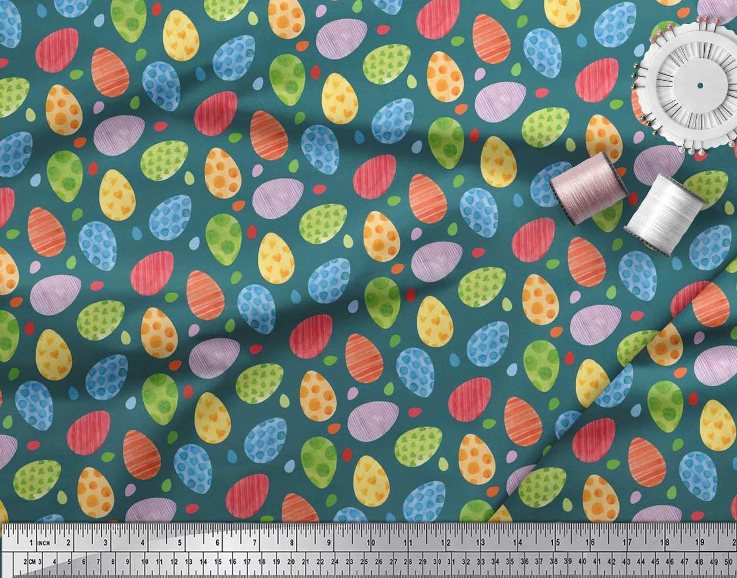 Soimoi 100% Cotton Cambric Blue Fabric by The Yard - 42 Inch Wide - Easter Egg Pattern Printed Textile for DIY Crafts, Sewing Projects & Easter Decorations - Perfect for Quilting, Dressmaking & Home Decor
