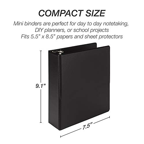 Samsill Economy 2 Inch Mini 3-Ring Binder - Round Ring, Non-Stick Customizable Cover, Made in USA - Black (12600) - Perfect for School, Office & Home Organization