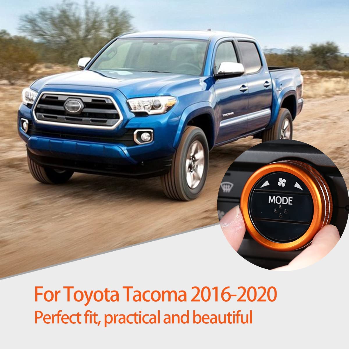 2016-2020 Toyota Tacoma Air Conditioner AUTO Switch CD Button Knob - Aluminum Alloy Interior Center Console Trim Cover (Orange) - Perfect for Upgrading Your Tacoma's Dashboard & Enhancing Driving Comfort