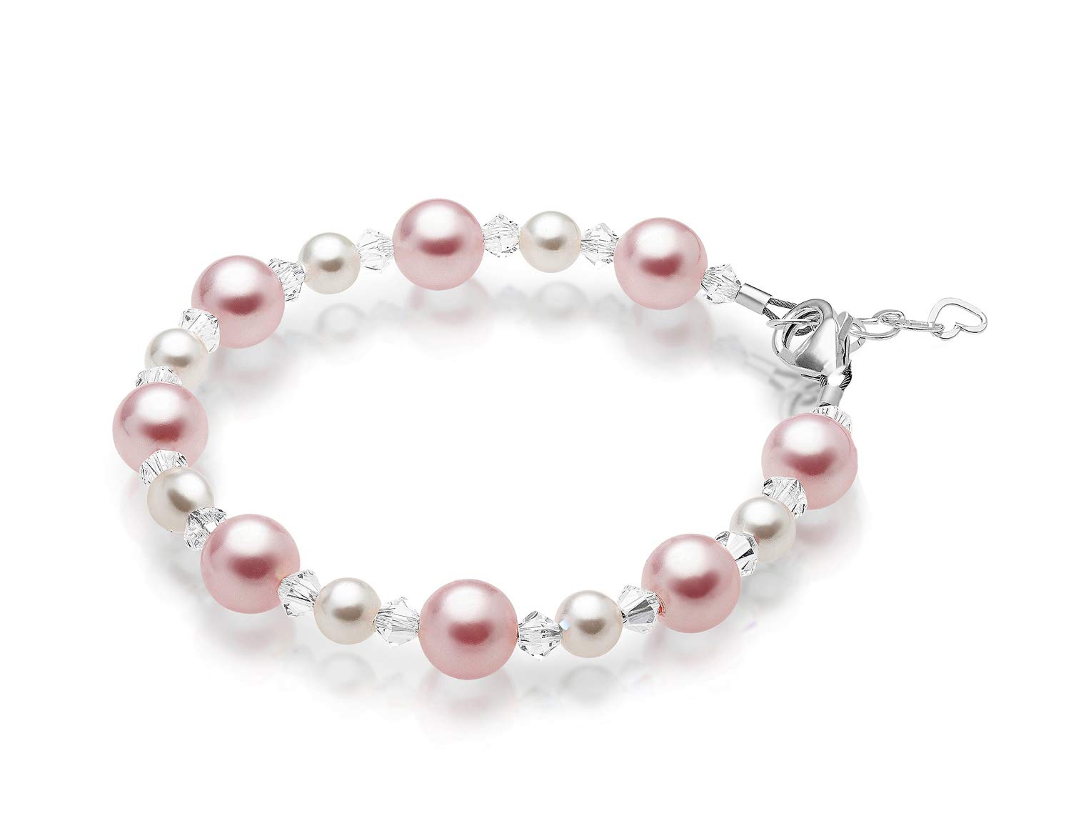 Elegant Pink & White Simulated Pearl Bracelet for Girls - Sterling Silver with European Crystals, Flower Girl Jewelry | Perfect Birthday Gift & Special Occasion Accessory for Parties, Weddings, and Everyday Wear