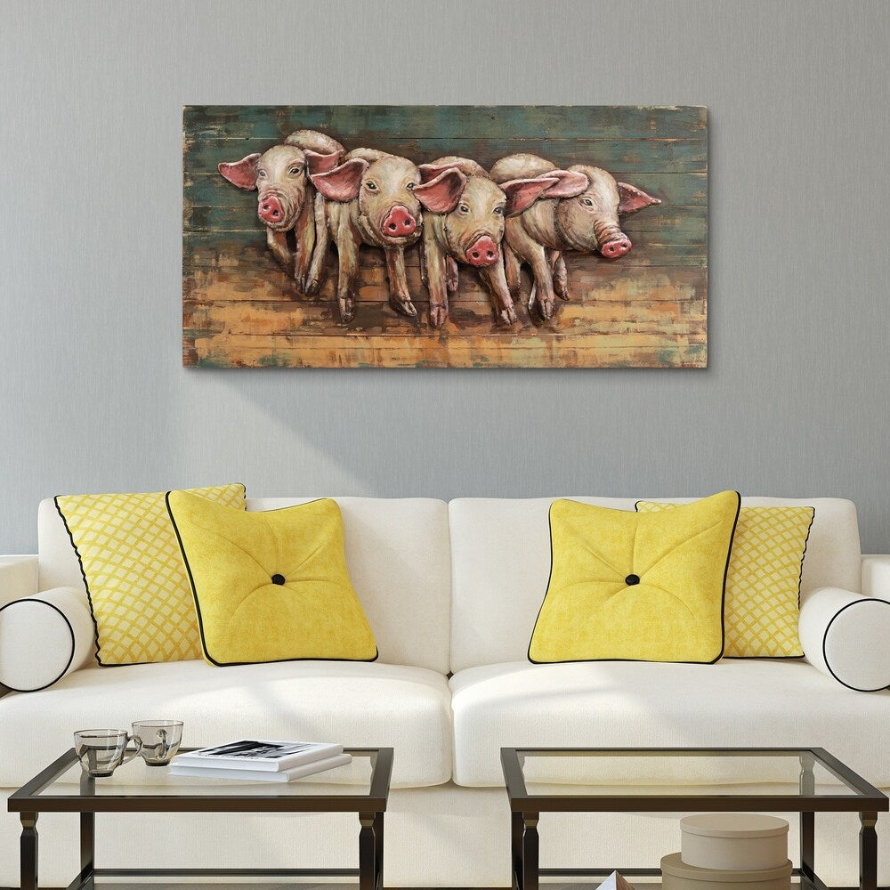 Hand-Painted 4 Little Pigs Iron Wall Sculpture - Rustic Farmhouse Decor for Living Room, Nursery, or Kids Bedroom