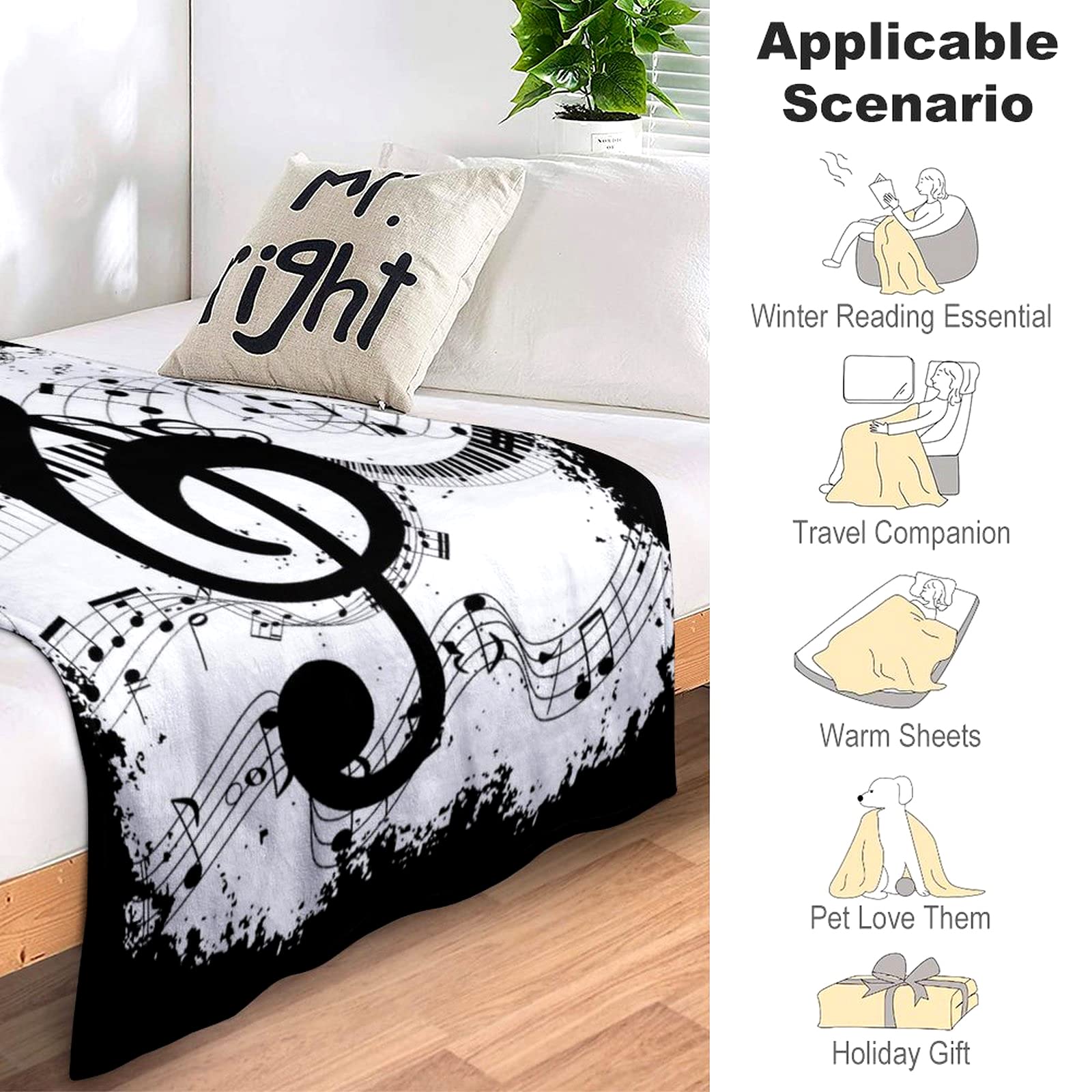 Abstract Music Note Piano Fleece Throw Blanket - 50x40 Inch Soft Flannel Blanket for Sofa, Couch, Bed & Office - All Season Cozy Blanket for Music Lovers, Home Decor & Gift