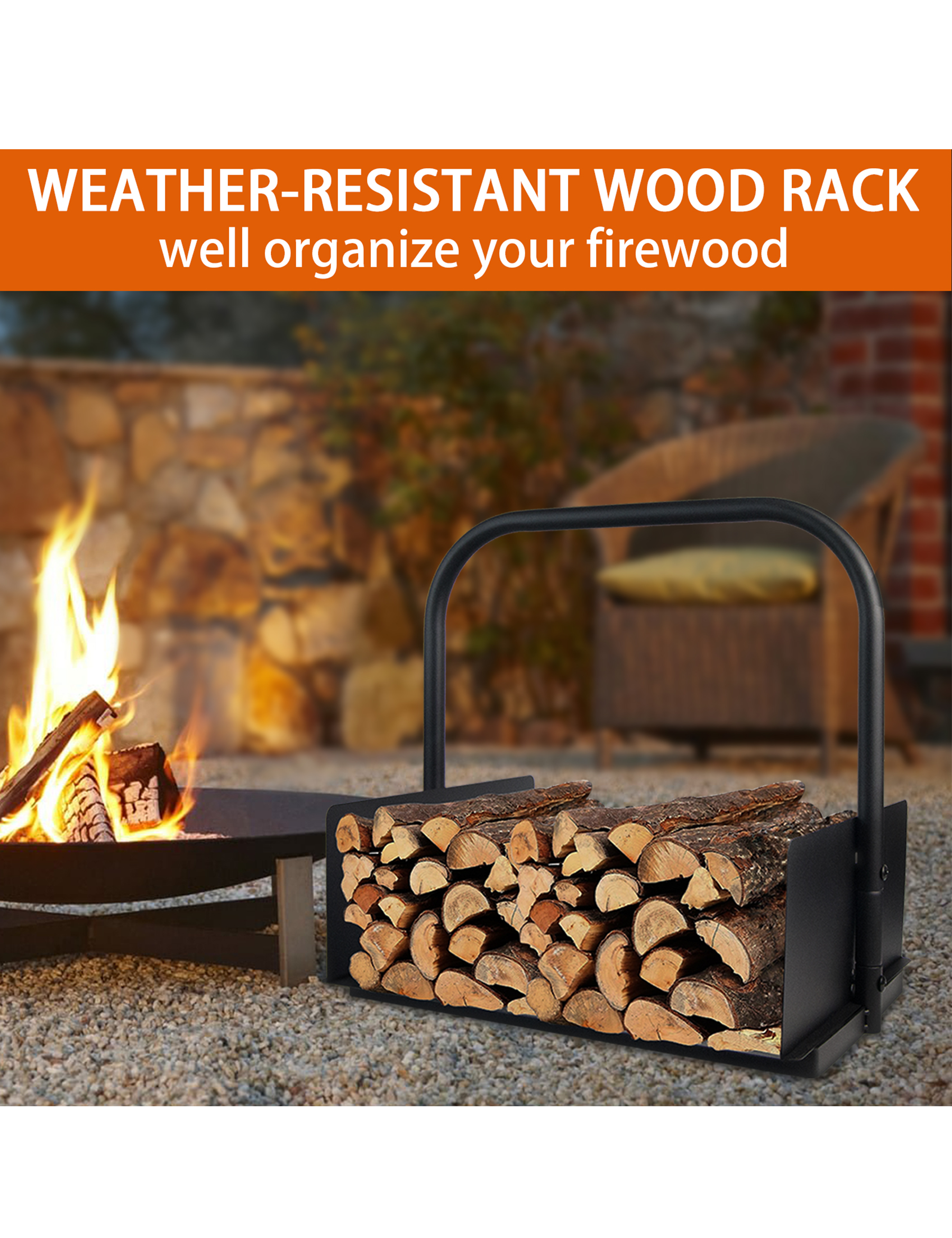 VODA Firewood Handle Rack - Indoor & Outdoor Log Holder Carrier for Fireplace, Camping, and Patio Use