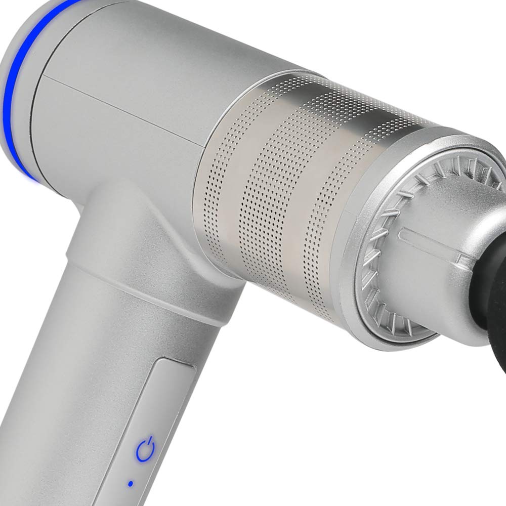 Deep Tissue Massage Gun - Silver | 3 Speed Levels & 6 Interchangeable Heads for Muscle Recovery | Relieve Chronic Pain & Soreness - Perfect for Athletes, Gym Recovery & Home Use