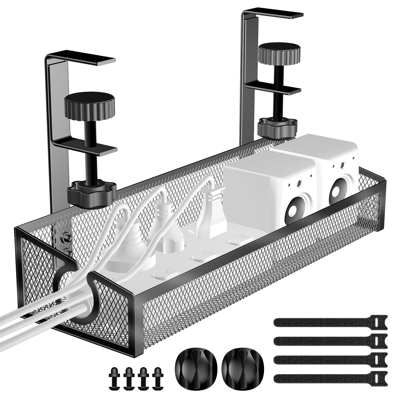 Under Desk Cable Management Tray - Black No Drill Wire Organizer with Clamp for PC & Office Accessories | Perfect for Home & Workspace Organization to Keep Cords Neat & Tangle-Free