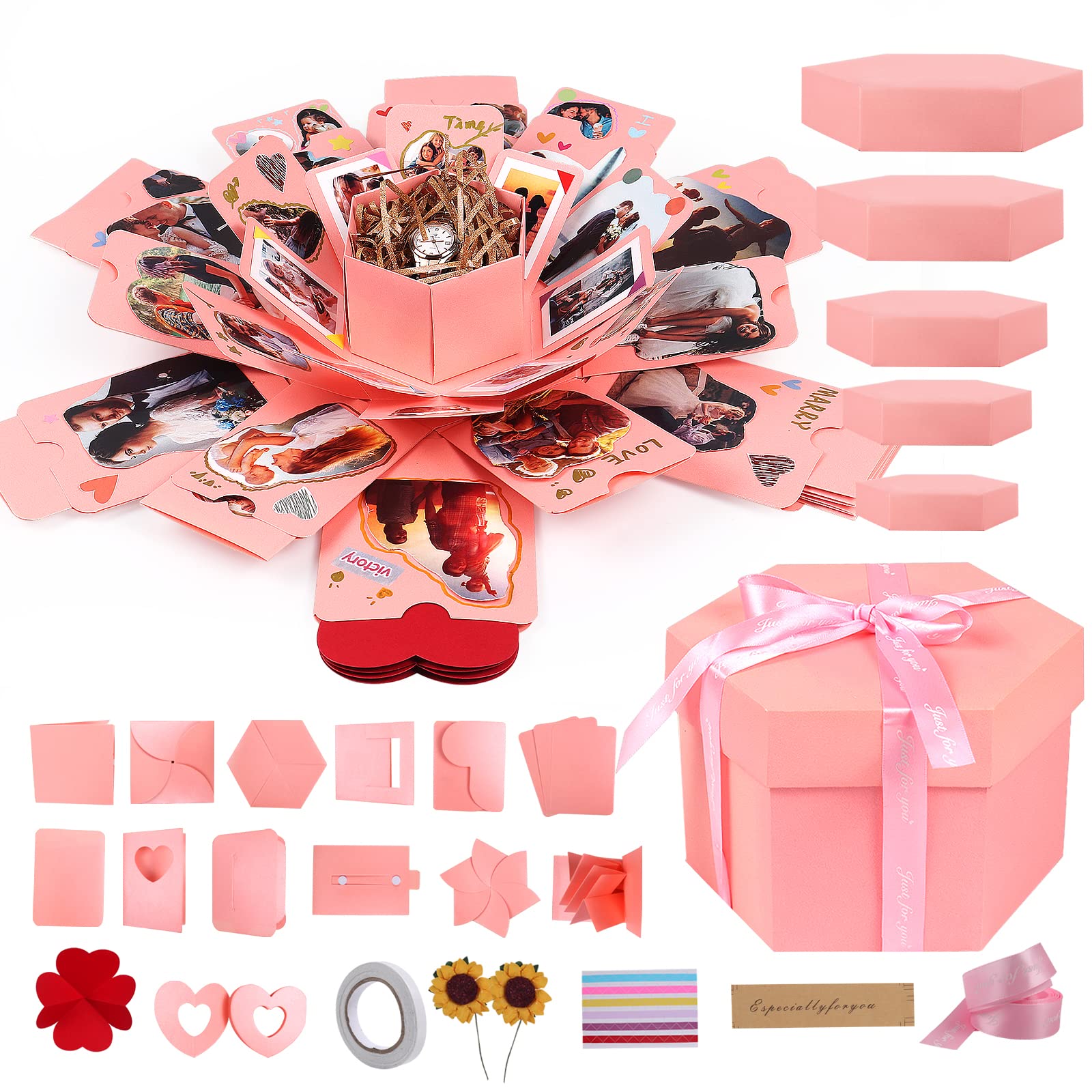 RECUTMS DIY Explosion Gift Box - Pink Handmade Surprise Memory Album for Christmas, Birthday, Party, Romantic Love Souvenir | Perfect for Anniversaries, Valentine's Day & Special Occasions