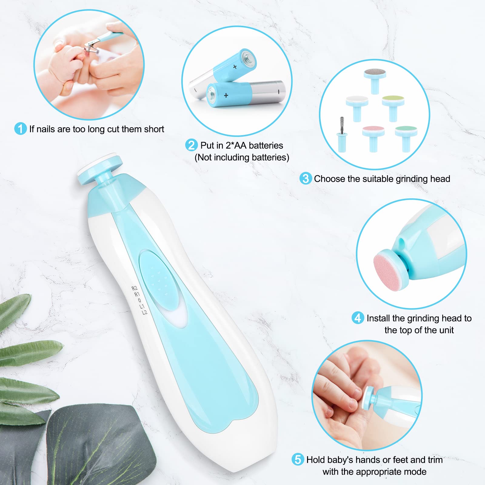 Electric Baby Nail Trimmer & Clippers Set - 6-in-1 Safe Nail File Kit for Infants, Toddlers & Adults | Gentle Manicure Grooming for Newborns, Kids & Parents | Perfect for Home Use, Travel & Baby Care Essentials