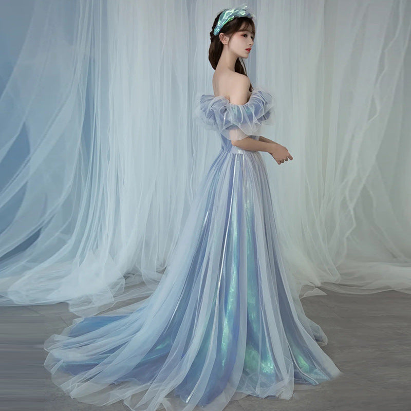 Off Shoulder A-Line Tulle Prom Dress Baby Blue Evening Formal Gown 582 - Perfect for Homecoming, Prom, Quinceañera & Special Occasions