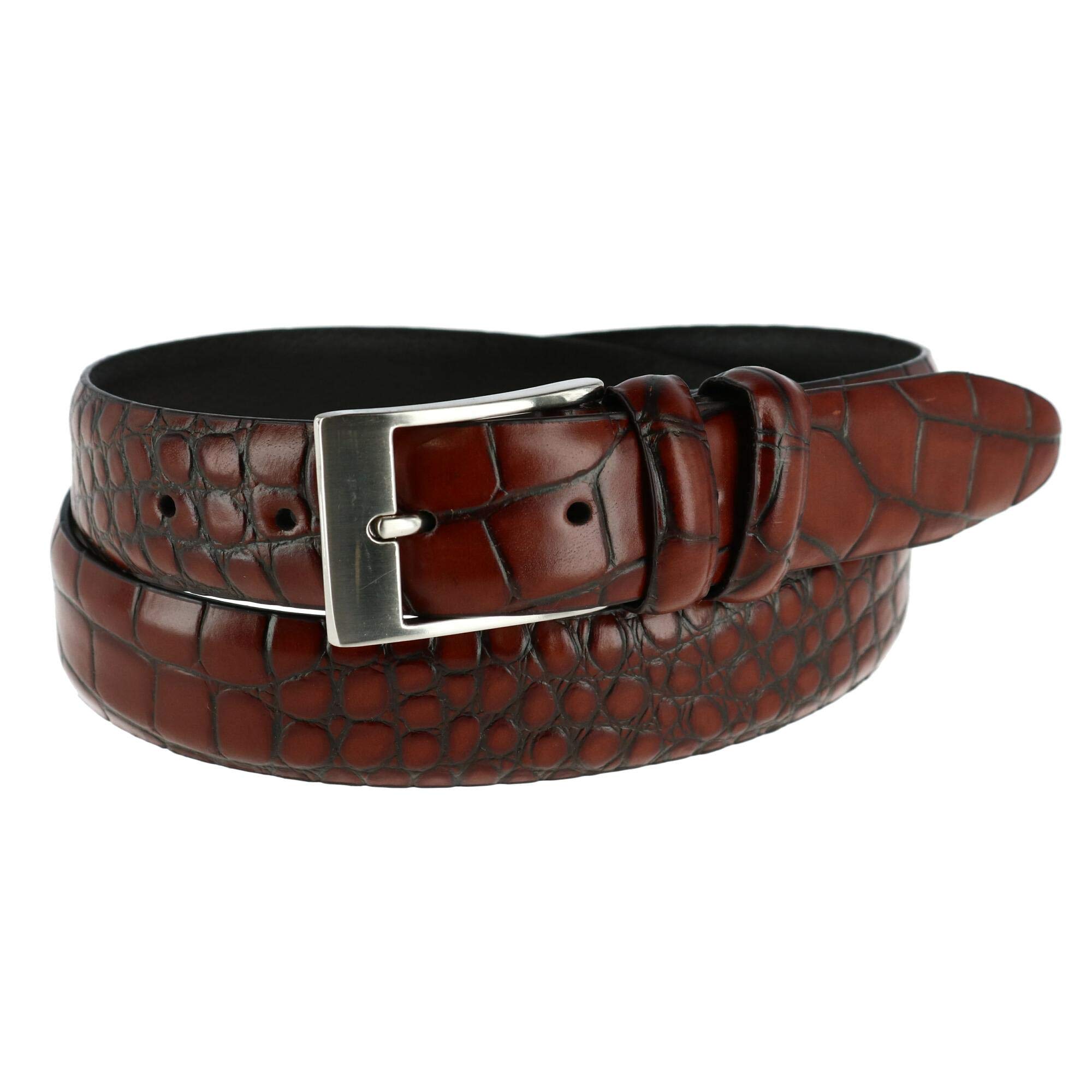 Toneka Men's Big & Tall Genuine Leather Crocodile Print Dress Belt - 52 Inch, Brown - Perfect for Formal Wear & Office Attire