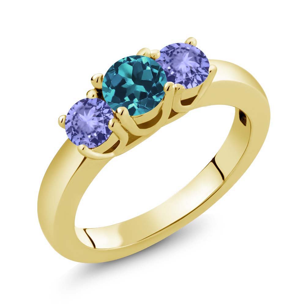 Gem Stone King 18K Yellow Gold Plated Silver Wedding Ring - 1.10 Ct London Blue Topaz & Tanzanite Bridal Jewelry | Perfect for Engagement, Anniversary & Special Occasion Gifts