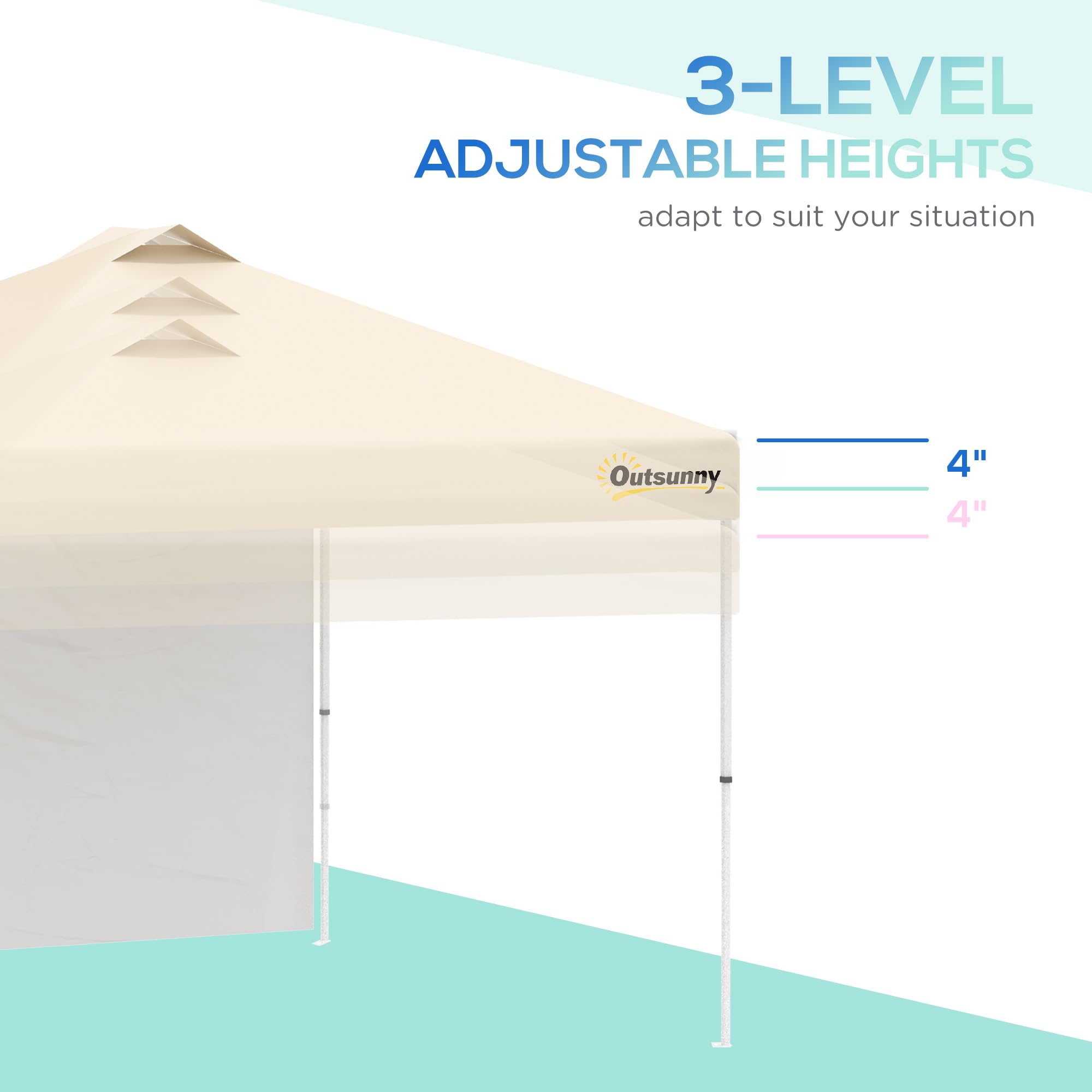 Outsunny 10x10 Feet Pop Up Canopy Tent with Removable Sidewall - Commercial Instant Sun Shelter for Outdoor Events, Parties, Camping & Beach - Includes Wheeled Carry Bag (Beige) | Perfect for Backyard BBQs, Farmers Markets & Tailgating