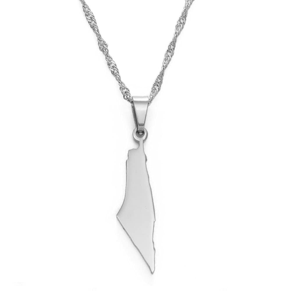 EQCETPF Israel Map Pendant Necklace - Palestine Outline Thin Chain Fashion Jewelry for Women & Men | Perfect Gift for Travel Lovers & Hip Hop Style Accessory