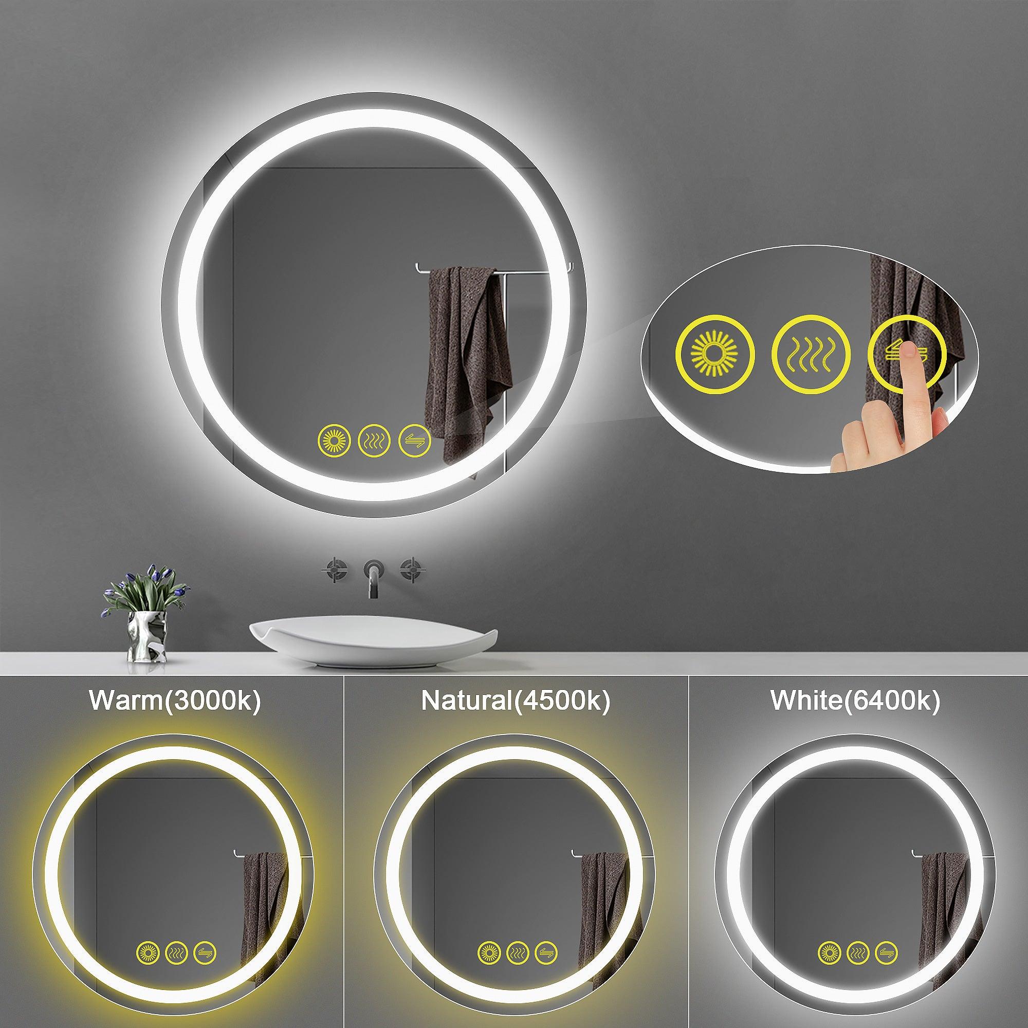 SmartShine Modern LED Dimmable Round Anti-Fog Bathroom Mirror with Backlit - Perfect for Vanity, Makeup, Shaving & Home Decor