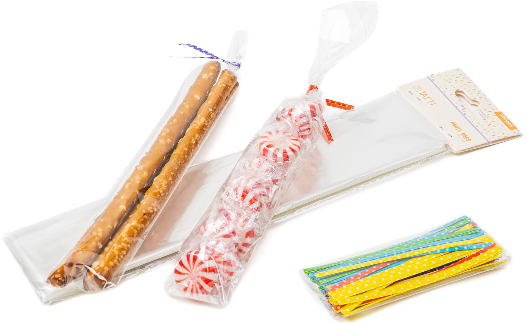 100 Pcs Clear Plastic Cellophane Bags [2x10 Inches] with 4