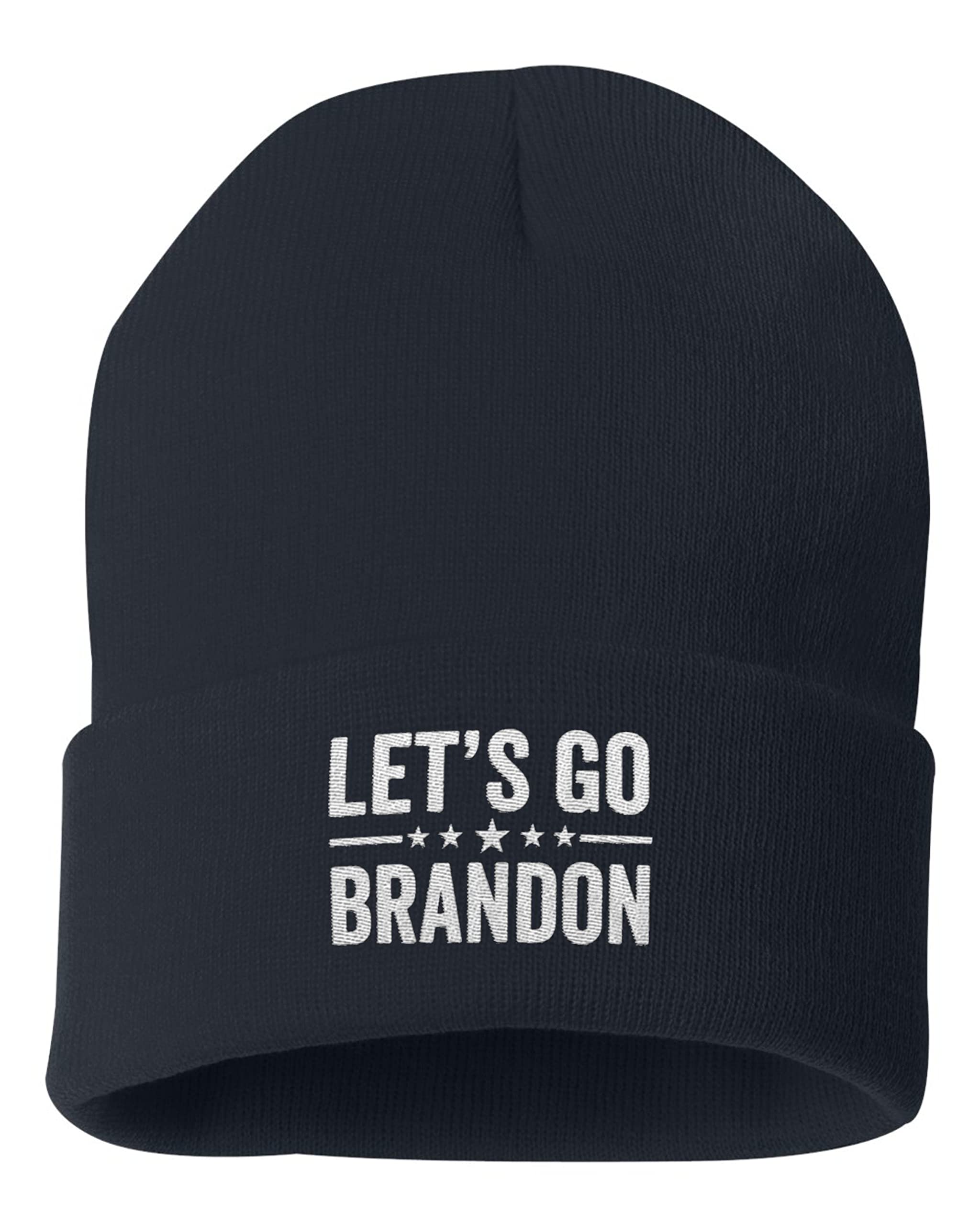 Let's Go Brandon Embroidered Knit Beanie - Winter Cuffed Cap for Men & Women - Political Statement Hat for Outdoor Activities, Sports Events & Cold Weather