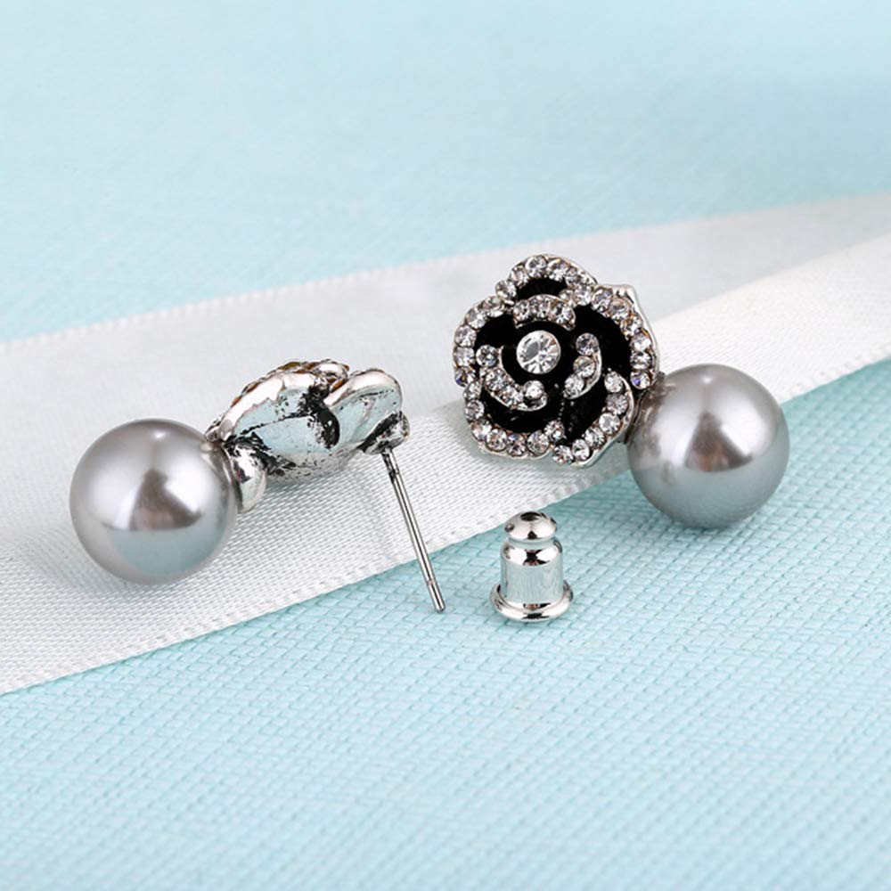 Elegant Women's Faux Pearl & Rhinestone Rose Stud Earrings – Perfect for Weddings, Parties & Everyday Wear
