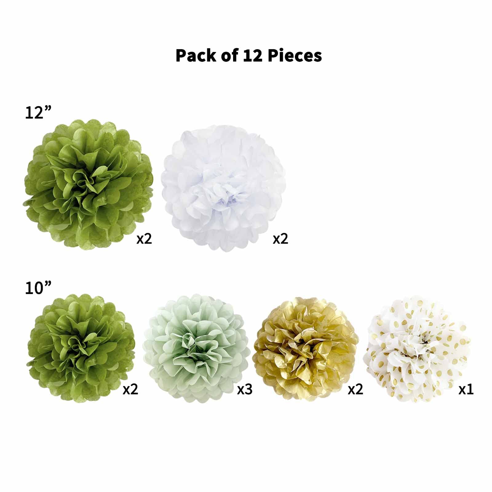 ANSOMO Olive Sage Green Tissue Paper Pom Poms - 24 Pack Party Decorations for Wild Safari Jungle Botanical Theme | Greenery Neutral White Gold Flowers Wall Hanging | Perfect for Birthday, Bridal Shower, Baby Shower & Wedding Décor