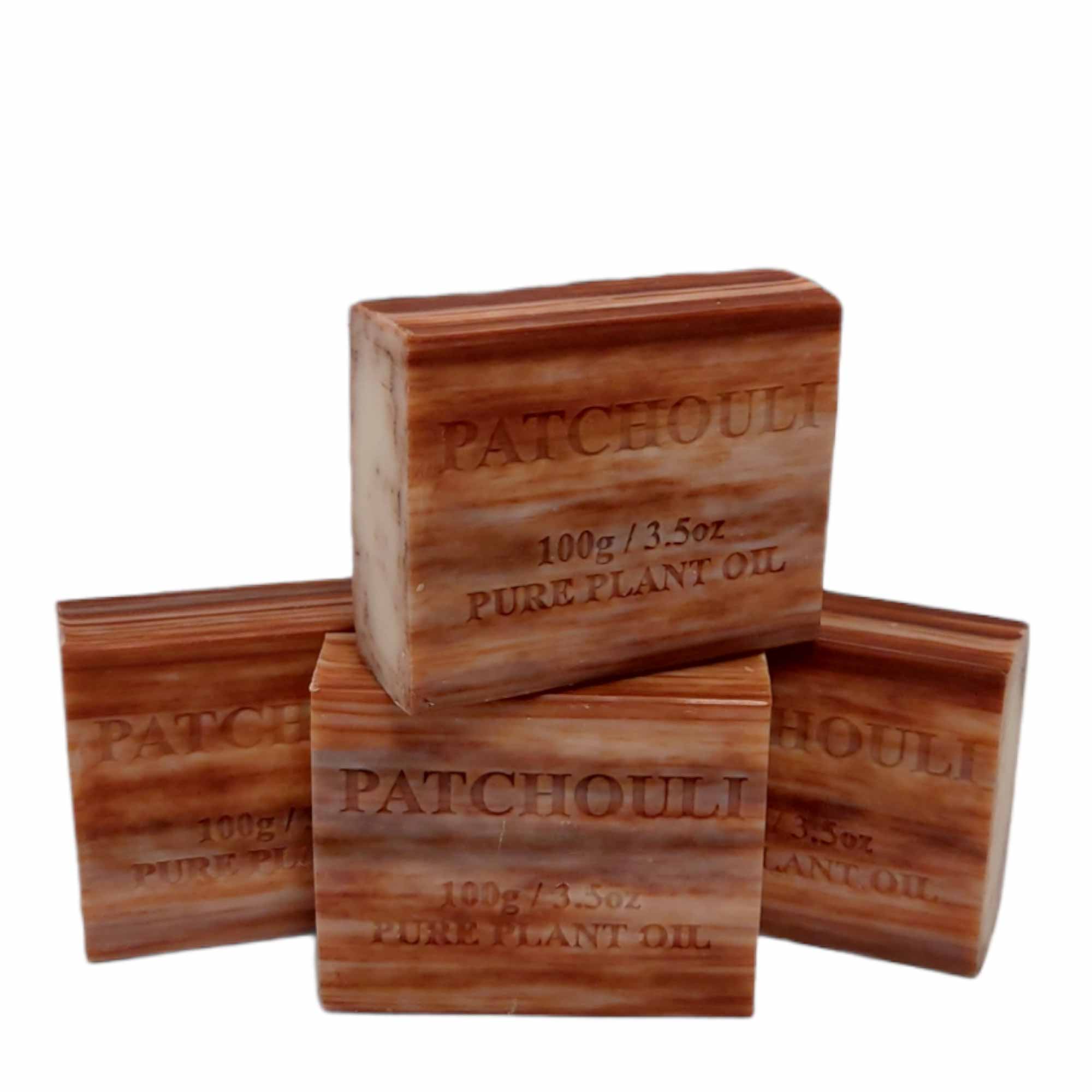 4x 100g Pure Natural Patchouli Scented Plant Oil Soap Bars - Vegan, Cruelty-Free & Chemical-Free - Perfect for Sensitive Skin, Eco-Friendly Bath & Aromatherapy Use
