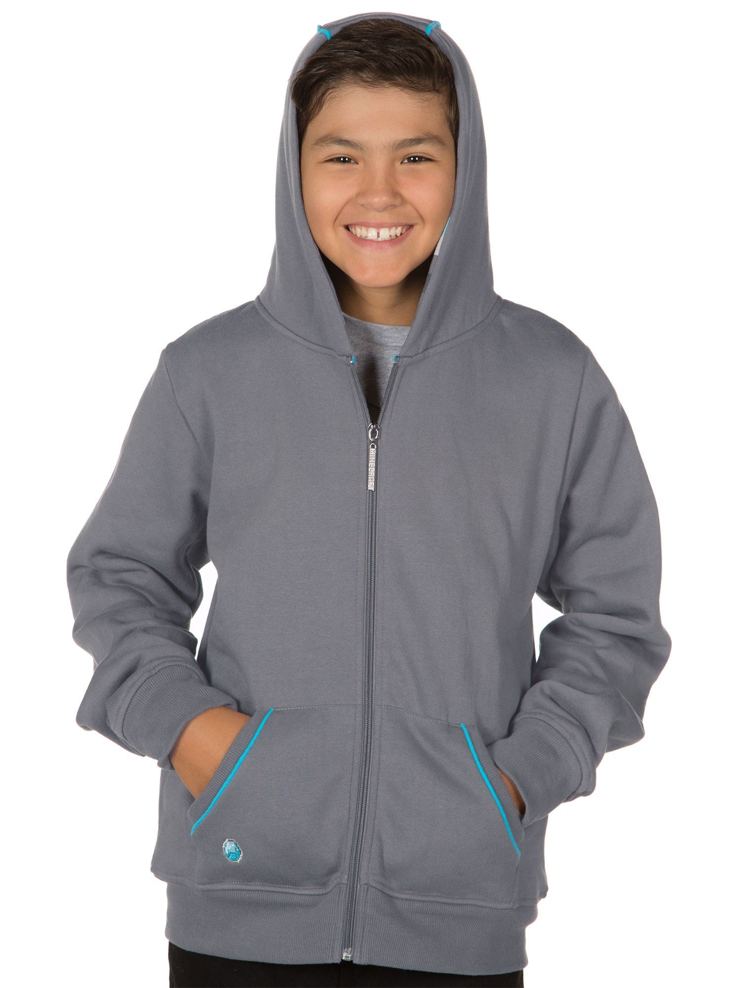 **JINX Minecraft Diamond Premium Zip-Up Hoodie for Men & Boys - Gray, Medium - Gaming, Cosplay & Casual Wear**