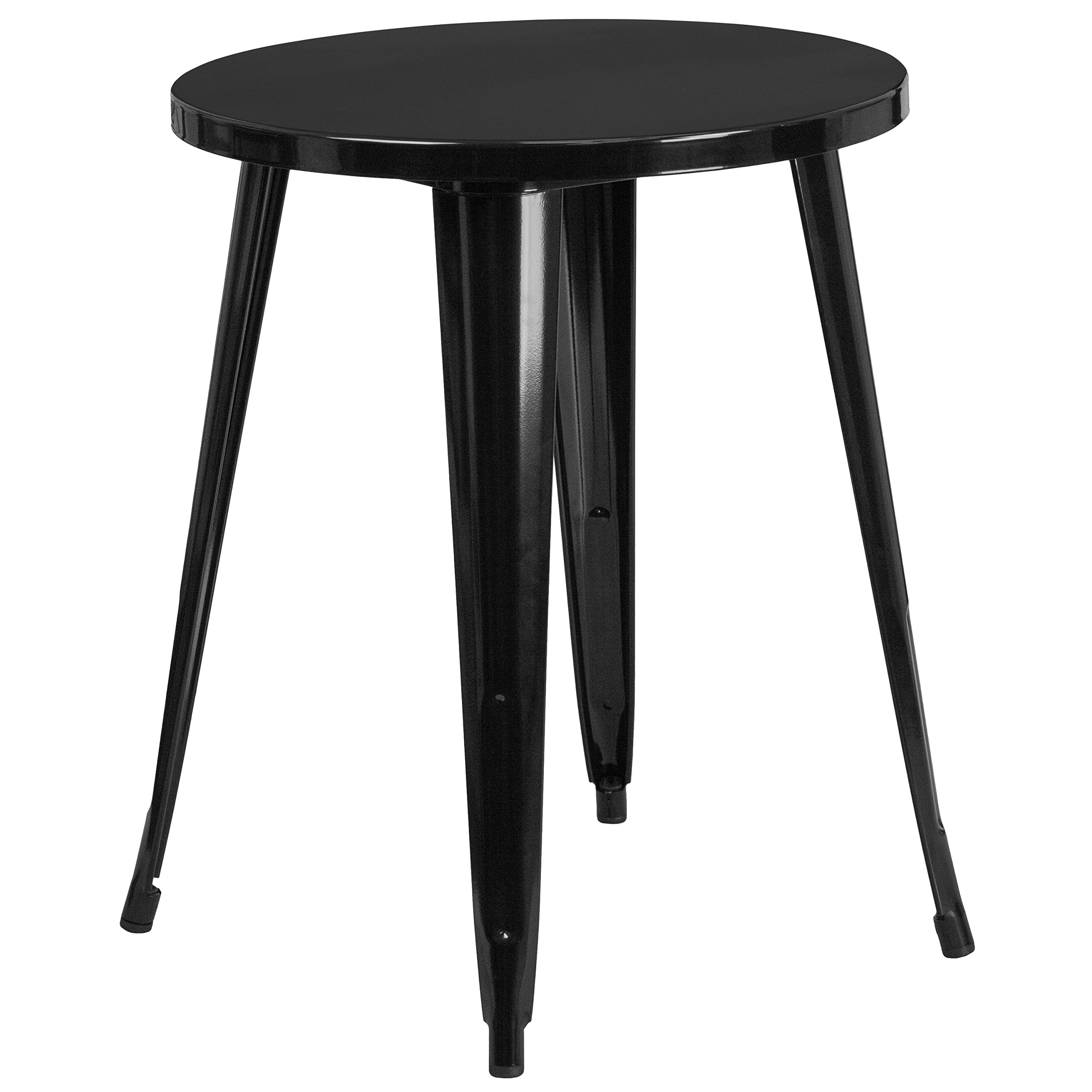 EMMA + OLIVER 24 Inch Round Black Metal Table - Heavy Duty Commercial Grade Indoor Outdoor Dining Table for Restaurants, Patio, Cafe, and Home Use