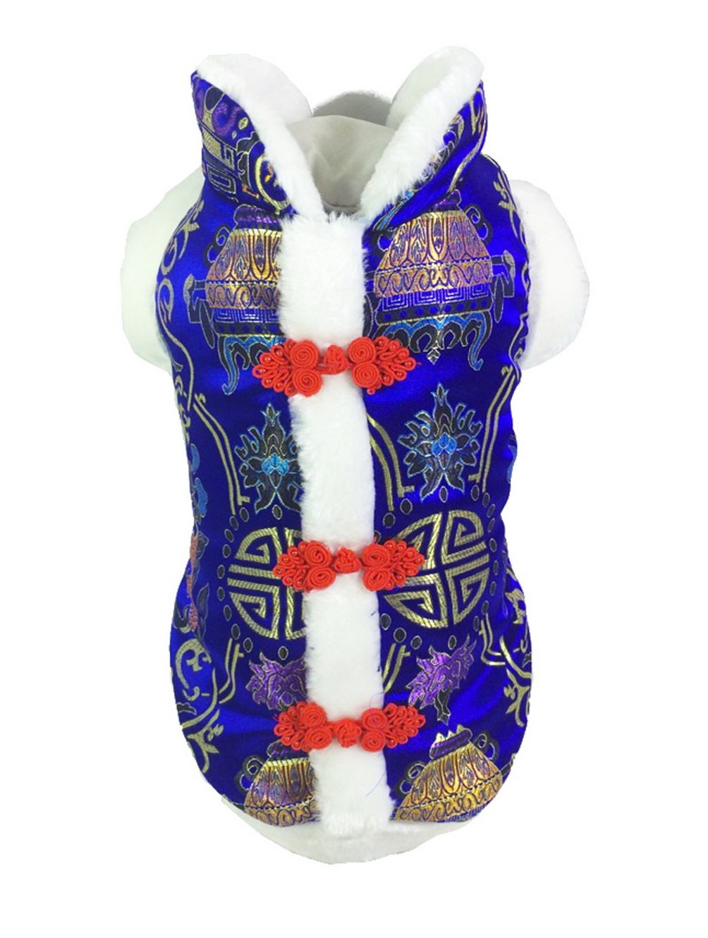 Premium SELMAI Dog Costume with Fur Trim - Chinese New Year Tang Pattern Winter Jacket in Blue, Size XL for Small Dogs, Cats & Puppies | Perfect for Holiday Outfits, Festive Celebrations & Cold Weather Protection