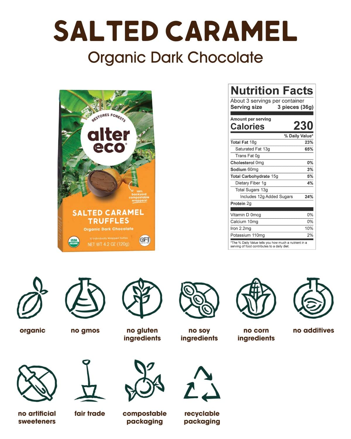 Organic Dark Chocolate Truffles with Salted Caramel - Fair Trade, Non-GMO - Perfect for Gifts & Desserts