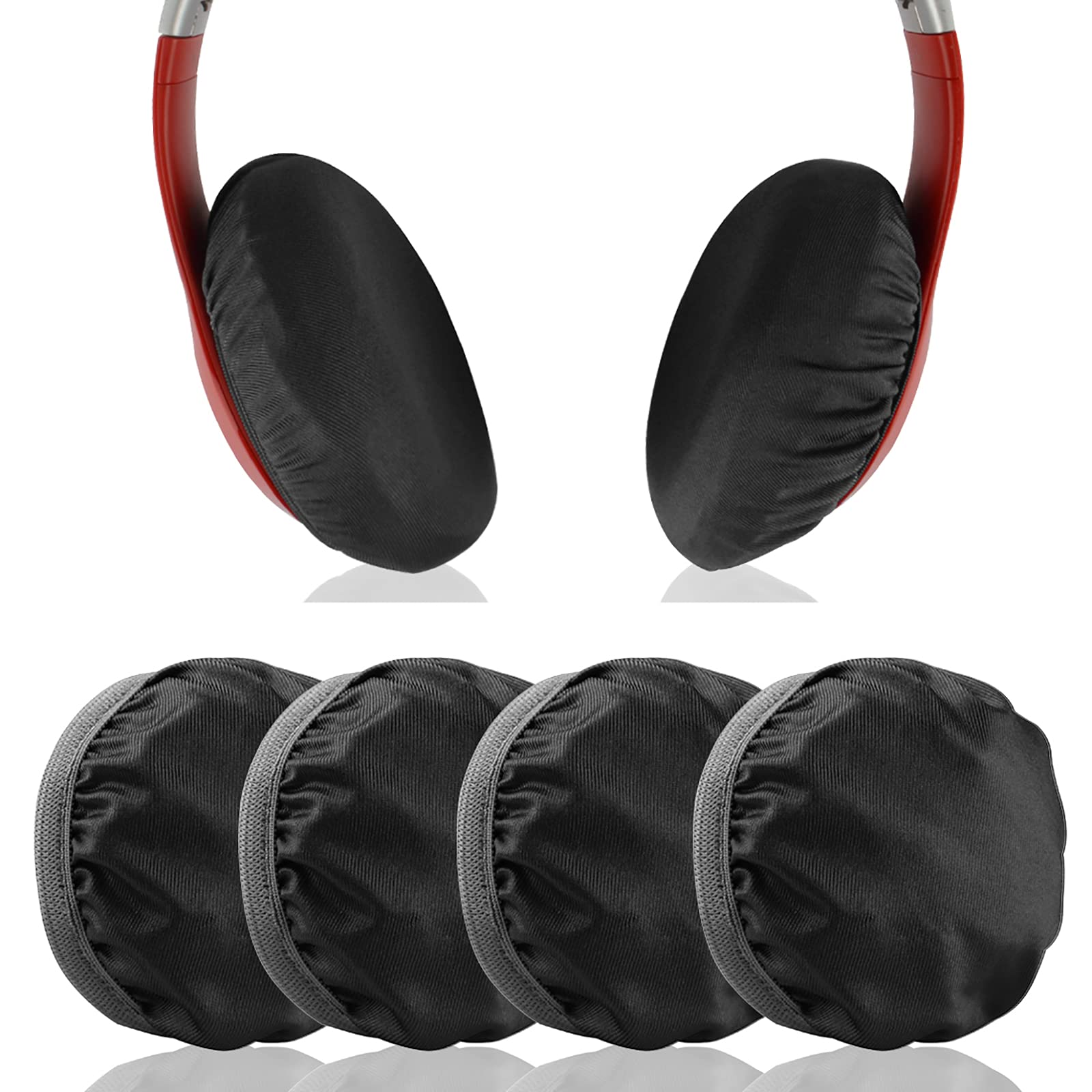 Geekria 2 Pairs Stretchable Headphone Ear Covers - Washable Fabric Sweat Protectors for Over-Ear Headphones (M/Black-Red) - Perfect for Gym, Gaming & Travel