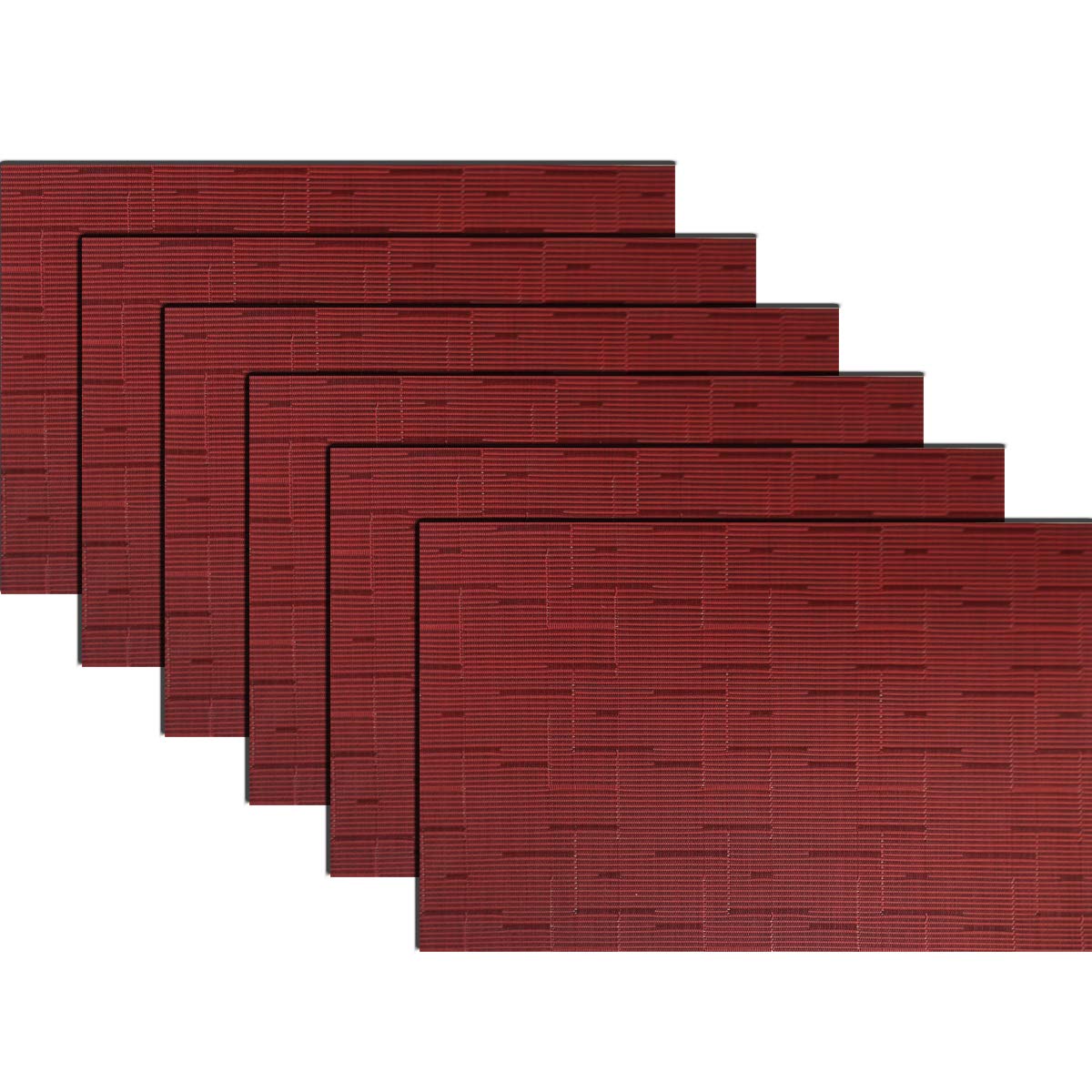 PIGCHCY Washable & Durable Vinyl Placemats Set of 6 - 18x12 Inch Heat-Resistant Table Mats for Dining Room, Kitchen, Office (Burgundy Red) - Perfect for Everyday Meals, Dinner Parties & Home Decor