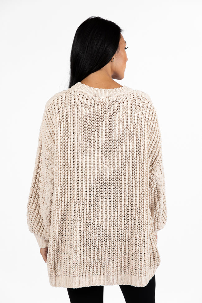 Cozy Beige Chenille Cable Knit Oversized Sweater for Women - Soft & Warm Winter Pullover - Perfect for Casual Outfits, Layering & Cold Weather Fashion
