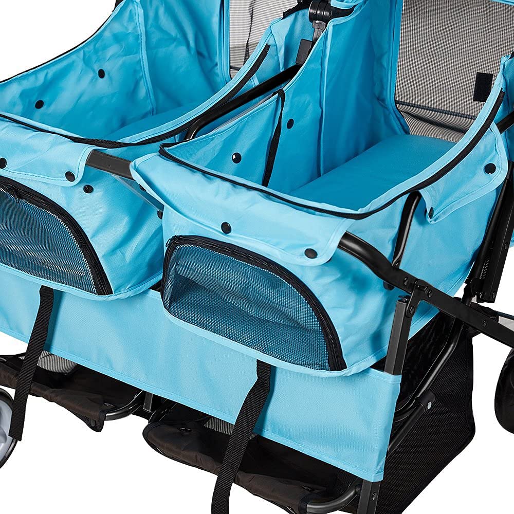Foldable Double Pet Stroller - 2-Seater Dog & Cat Carrier with Wheels - Lightweight Travel Strolling Cart for Small Animals (Blue) - Perfect for Park Walks, Vet Visits, and Shopping Trips