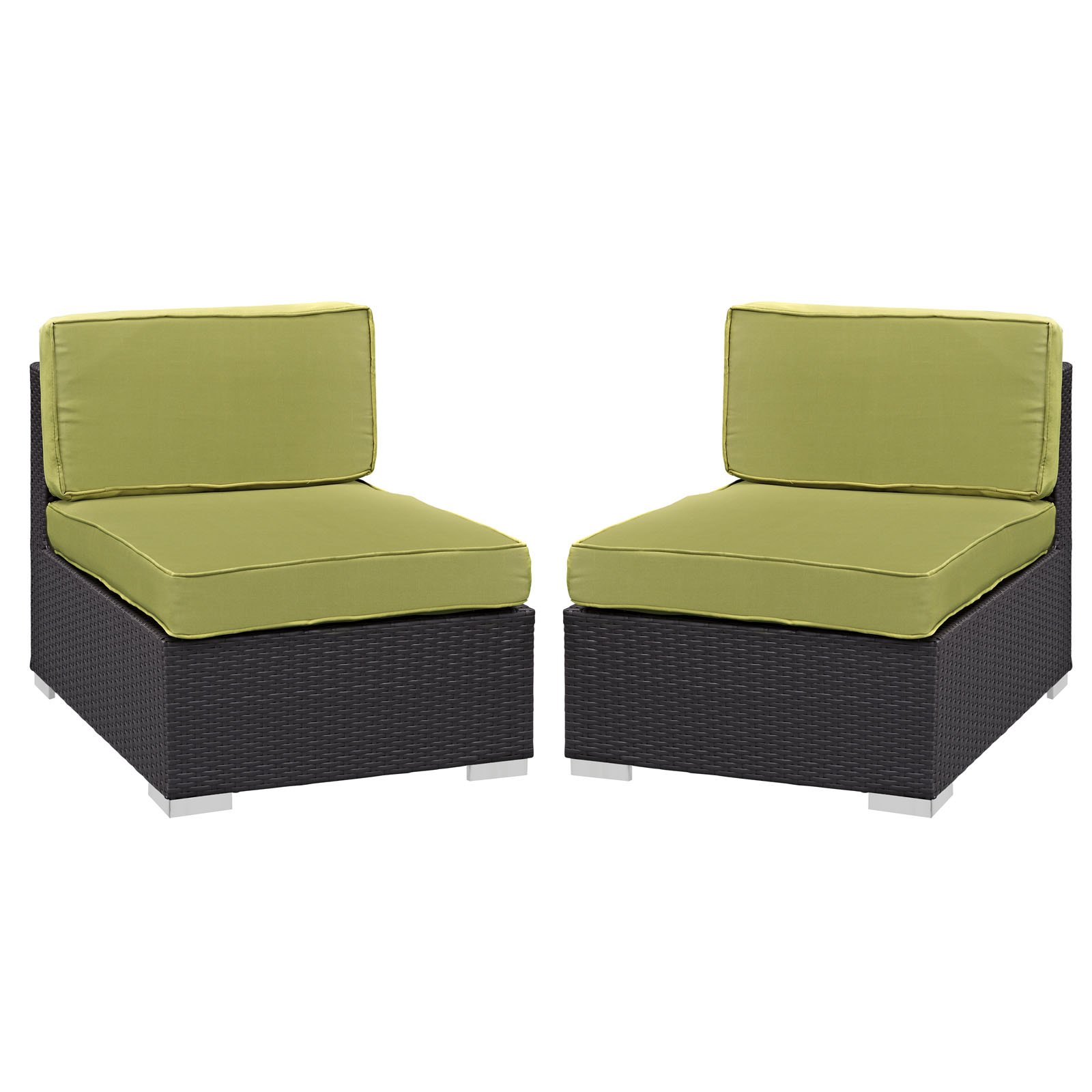 Modway Convene Armless Patio Chairs Set of 2 - Espresso Peridot Outdoor Dining Chairs for Garden, Deck, Poolside & Backyard Relaxation