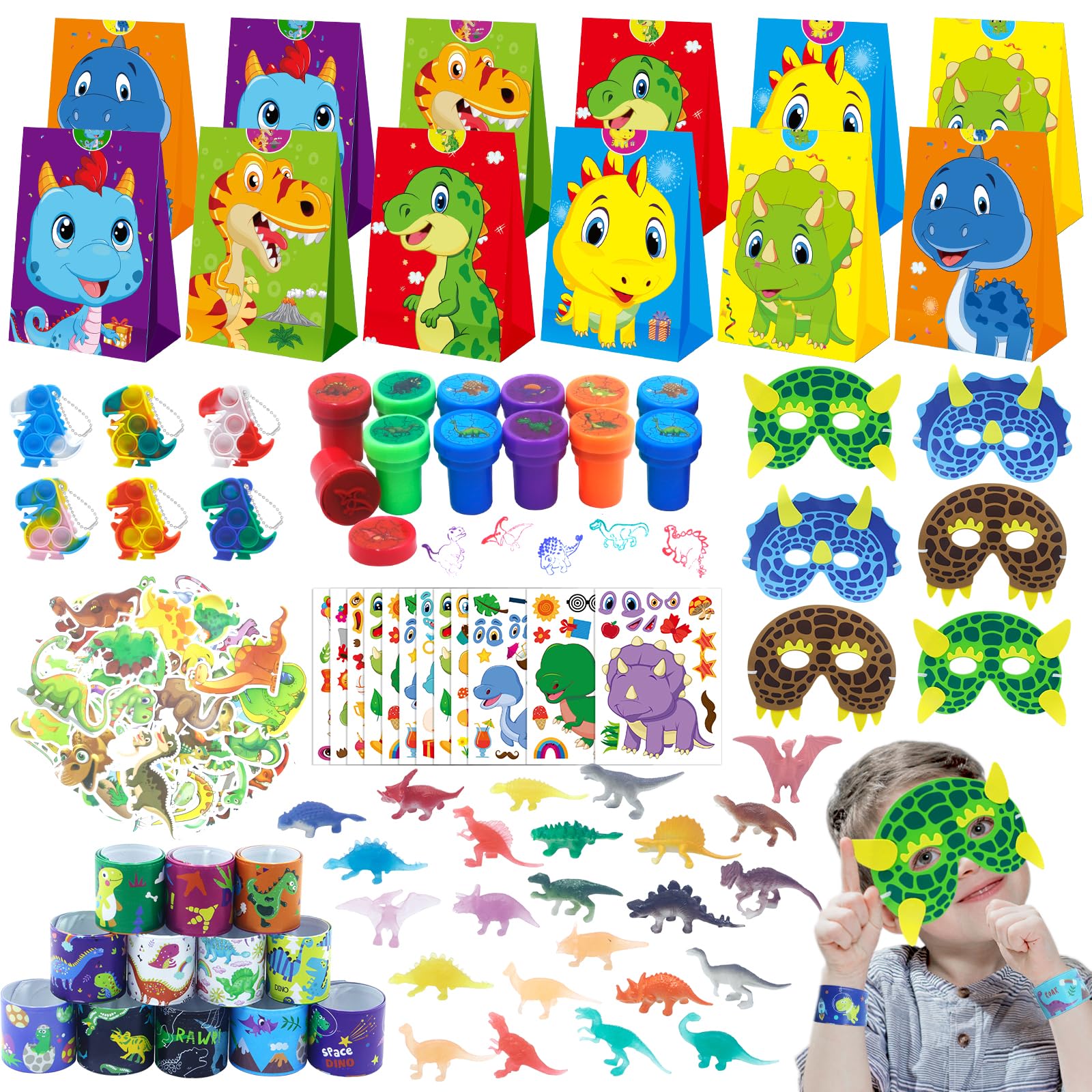 Jaydear 134Pcs Dinosaur Party Favors Set - Dinosaur Themed Birthday Party Supplies, Goodie Bags Stuffers for Kids - Perfect for Birthday Parties, Classroom Rewards & Dinosaur Lover Gifts