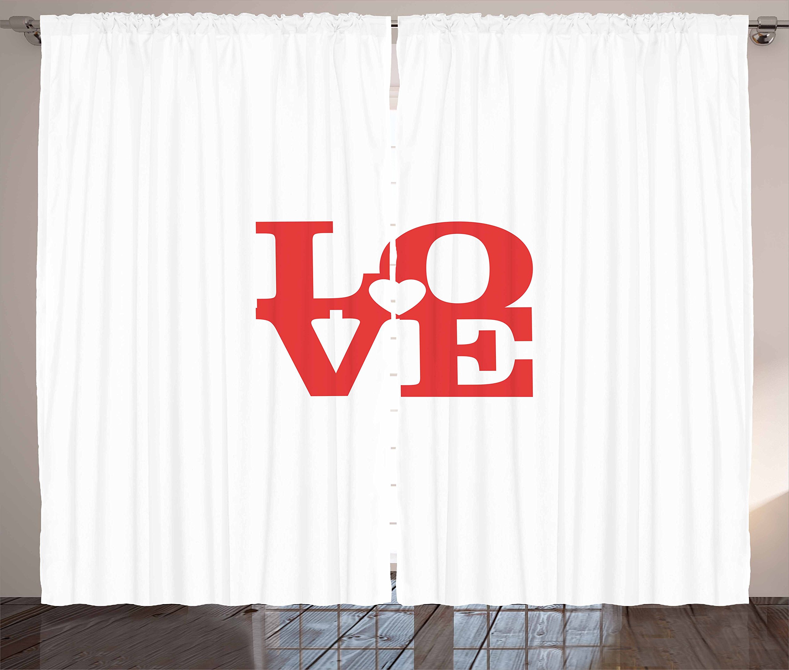 Ambesonne Love Curtains - Valentine's Day Romance Themed Vintage Wedding Drapes, Retro Typographic Design, Red & White Window Panels (108x90 Inches) for Living Room & Bedroom - Perfect for Romantic Decor, Anniversary Gifts & Couples' Home
