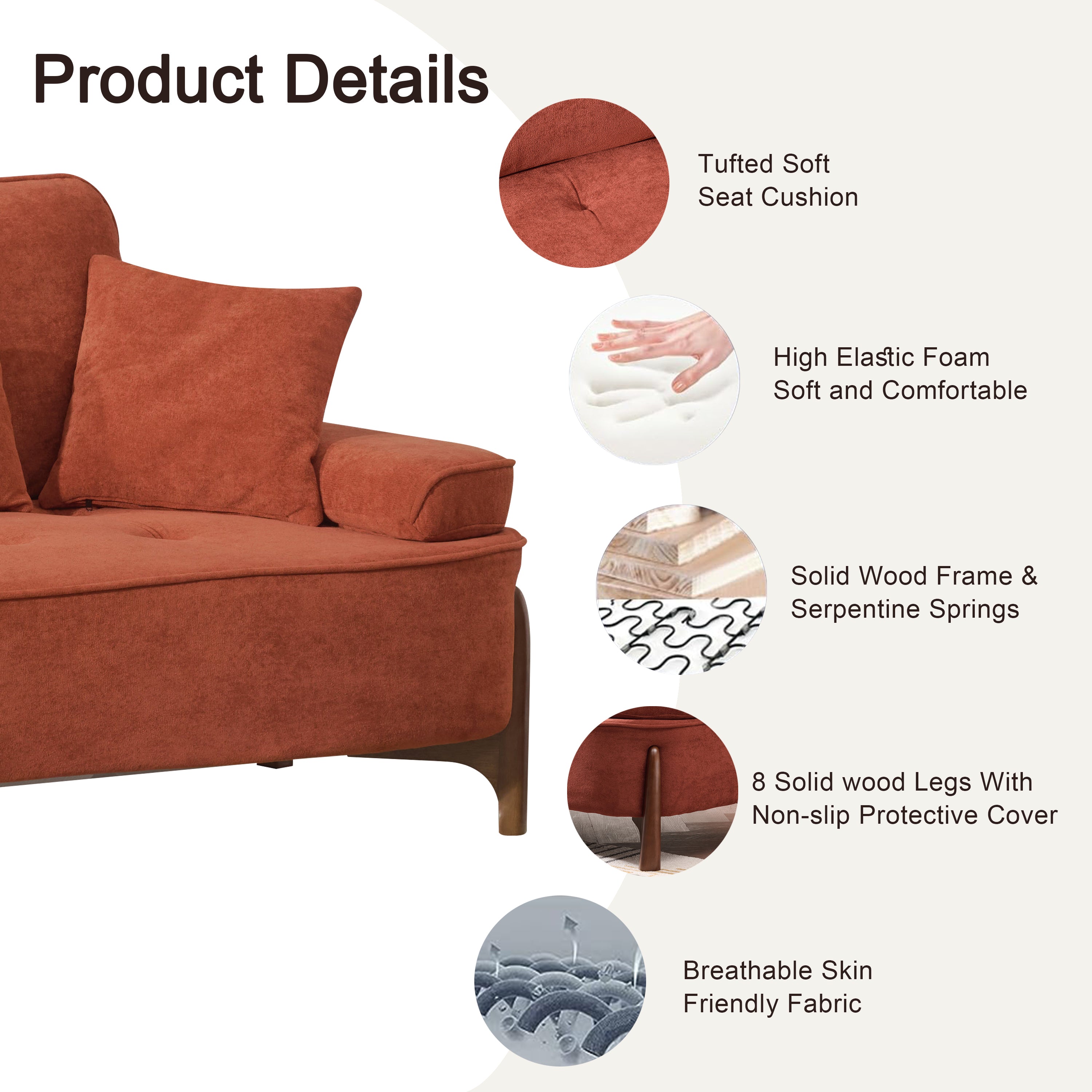 103 Inch Ultra Plush Deep Seated Sofa with Removable Pillows - Luxury Comfort for Living Room, Bedroom, Apartment & Office - Perfect for Relaxing, Entertaining & Small Space Decor
