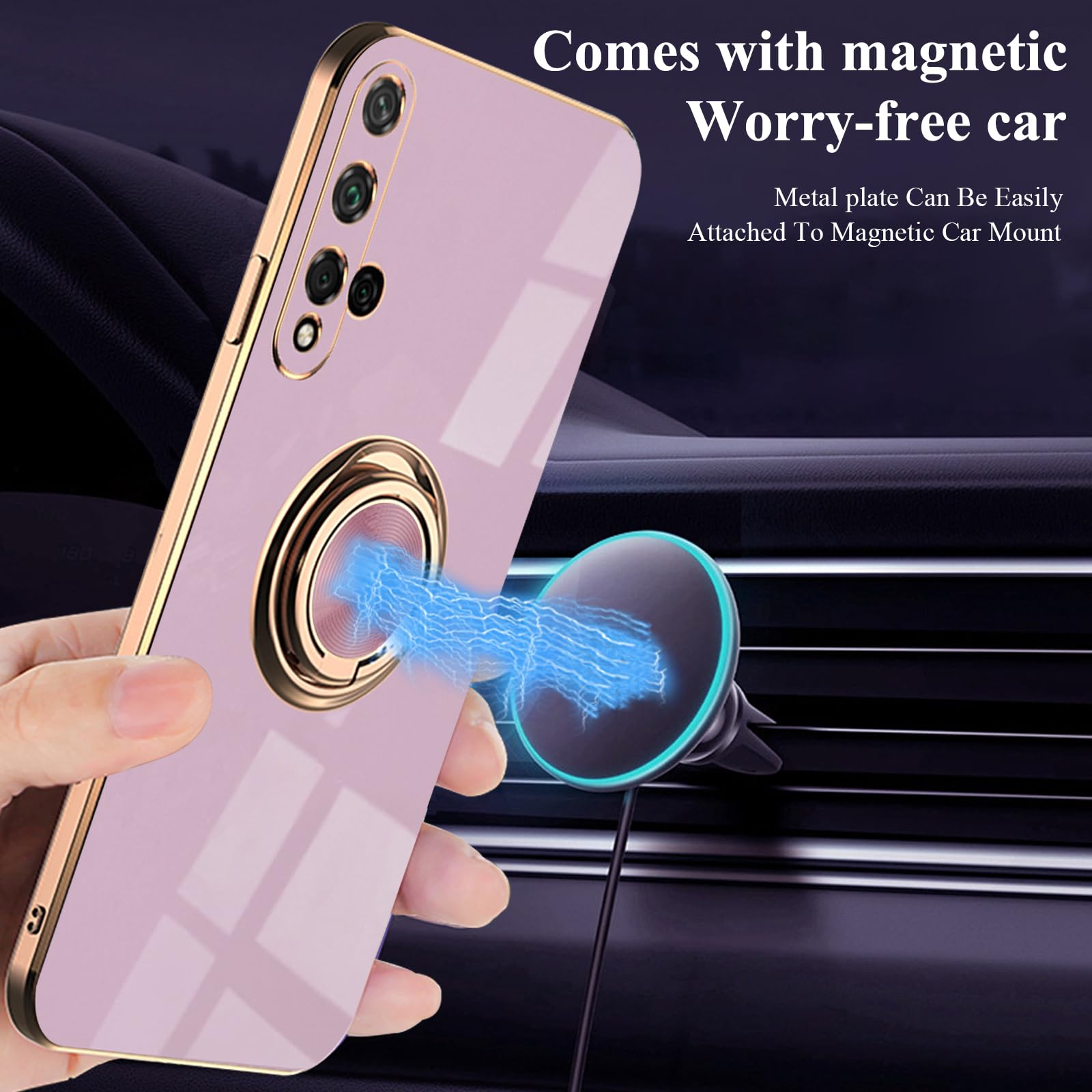 Huawei Nova 5T Case with Ring Holder & Stand - Magnetic, Slim, Protective - for Work & Travel