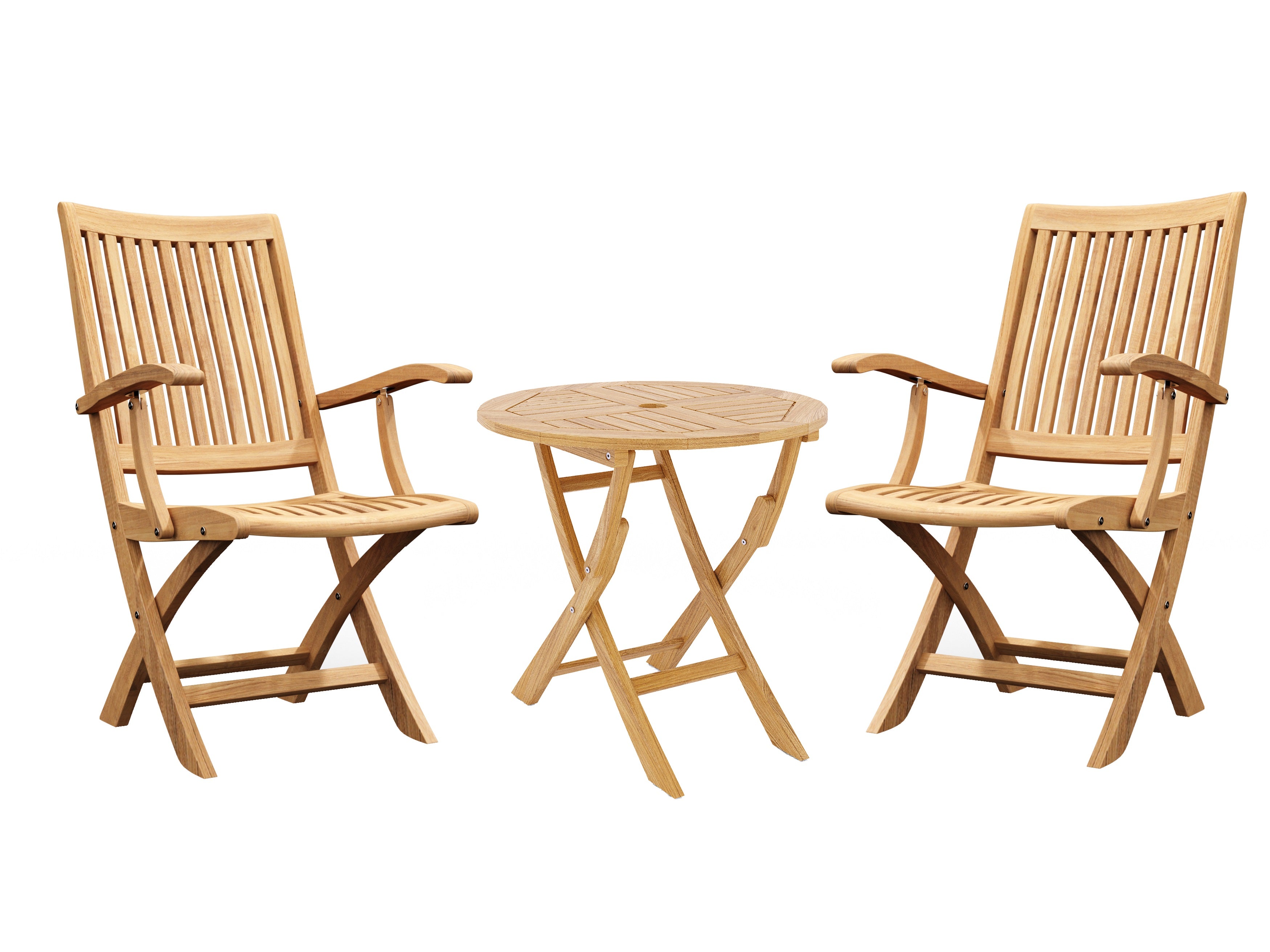 Premium 3-Piece Round Teak Outdoor Bistro Set with Folding Table & Armchairs - Patio, Garden, Balcony Dining Furniture for Small Spaces