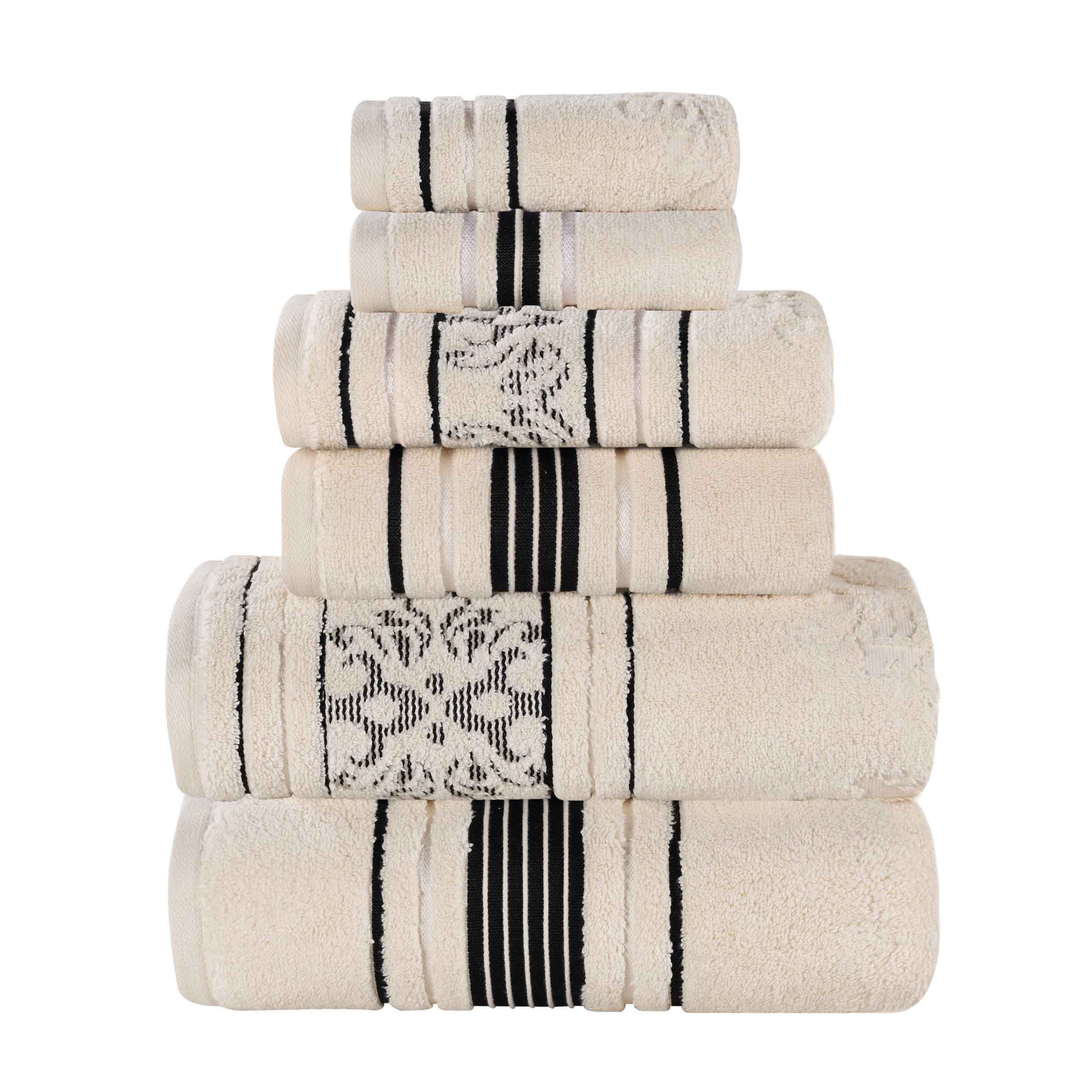 Premium 6-Piece Sadie Zero Twist Cotton Towel Set - Solid & Jacquard Floral Design | Ultra Soft & Absorbent Bath Towels for Spa, Hotel & Luxury Home Use