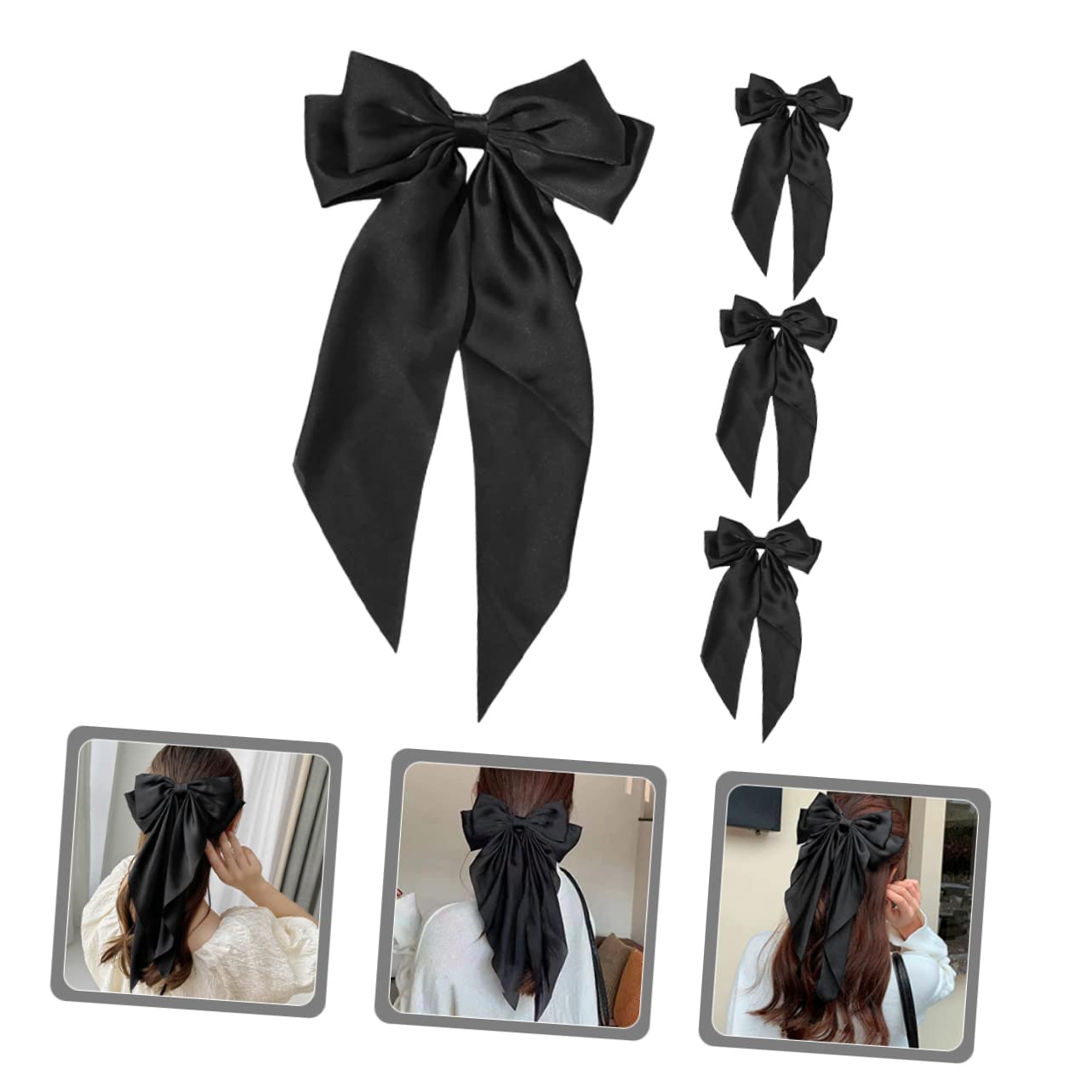 Minkissy Fashionable Black Fabric Large Bow Hair Clips 4pcs - Women Girls Hair Barrettes & Stylish Hairpins for Parties, Weddings, Prom, Daily Wear & Special Occasions