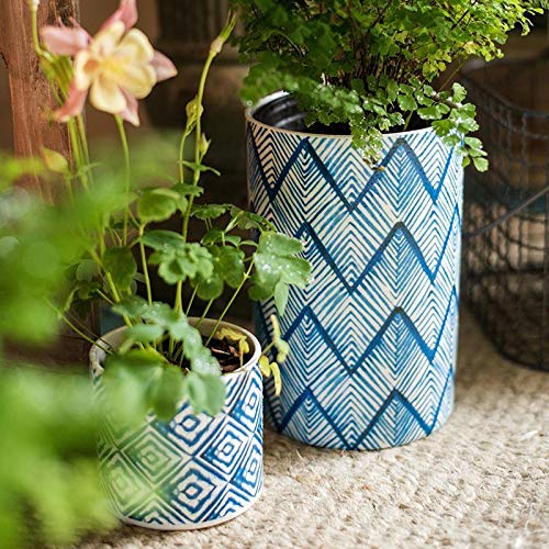 RusticReach Blue Print Ceramic Vase Planter - Handcrafted Farmhouse Decor with Various Patterns - Perfect for Home, Office & Wedding Centerpieces
