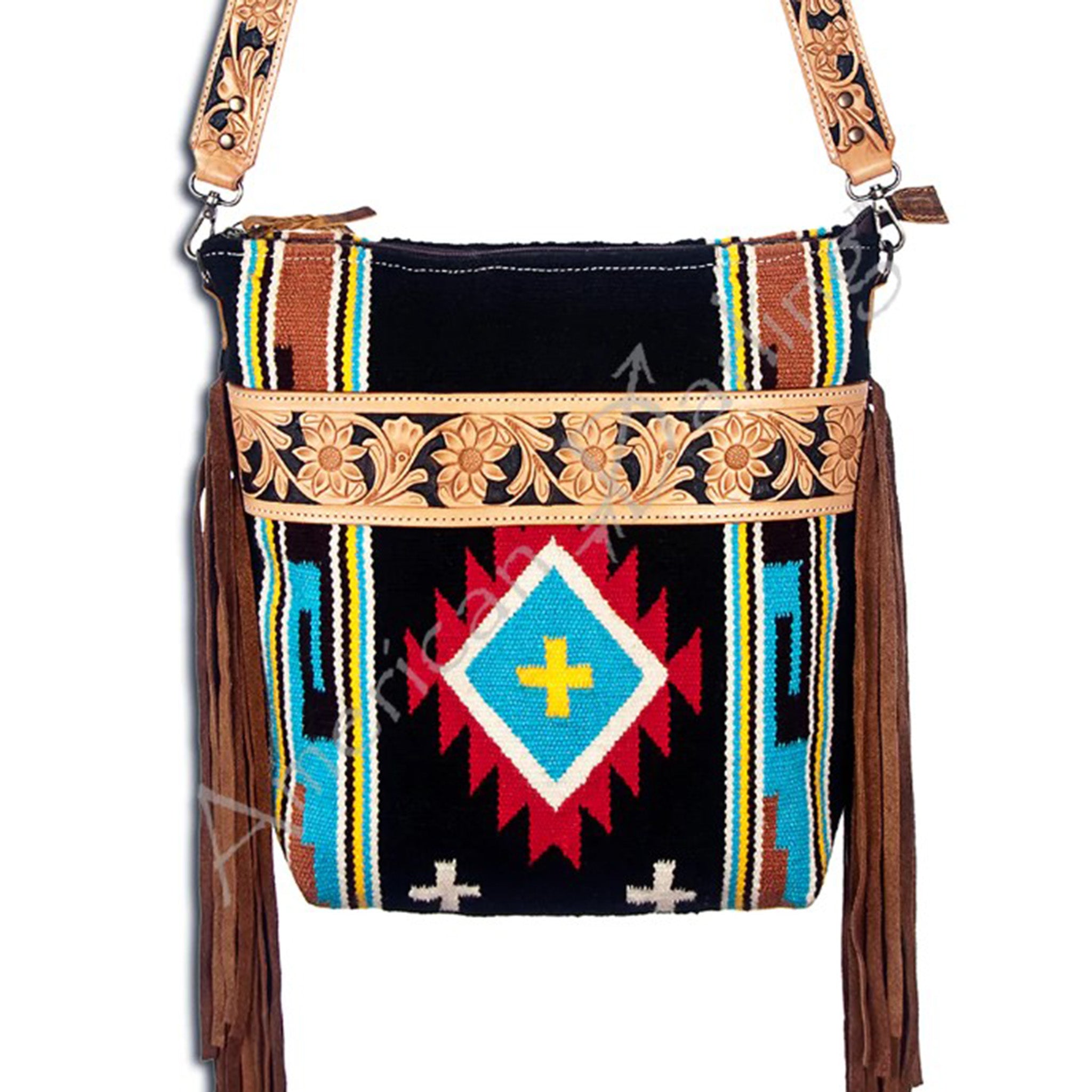 Stylish American Darling Tooled Aztec Fringe Crossbody Bag - Perfect for Boho Fashion, Music Festivals & Everyday Use