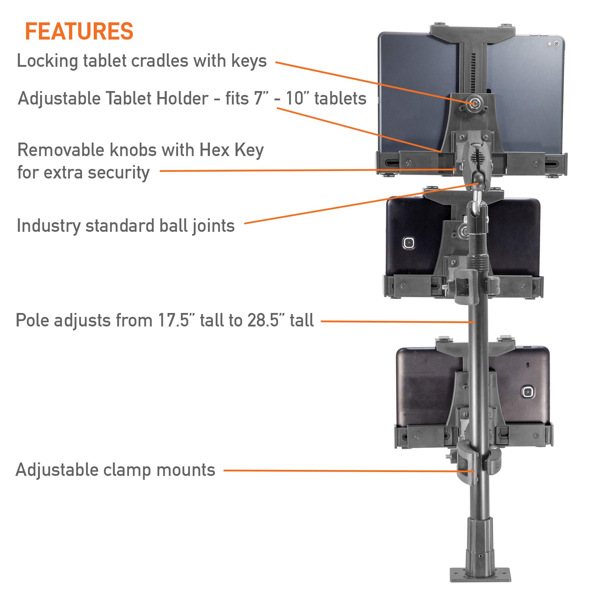 iBOLT Dockín Lock POS Tablet Stand with 3 Tablet Holders - Secure Mount for 7-10 Inch Tablets - Ideal for Delivery Apps (DoorDash, Uber Eats) & Retail Checkout Stations