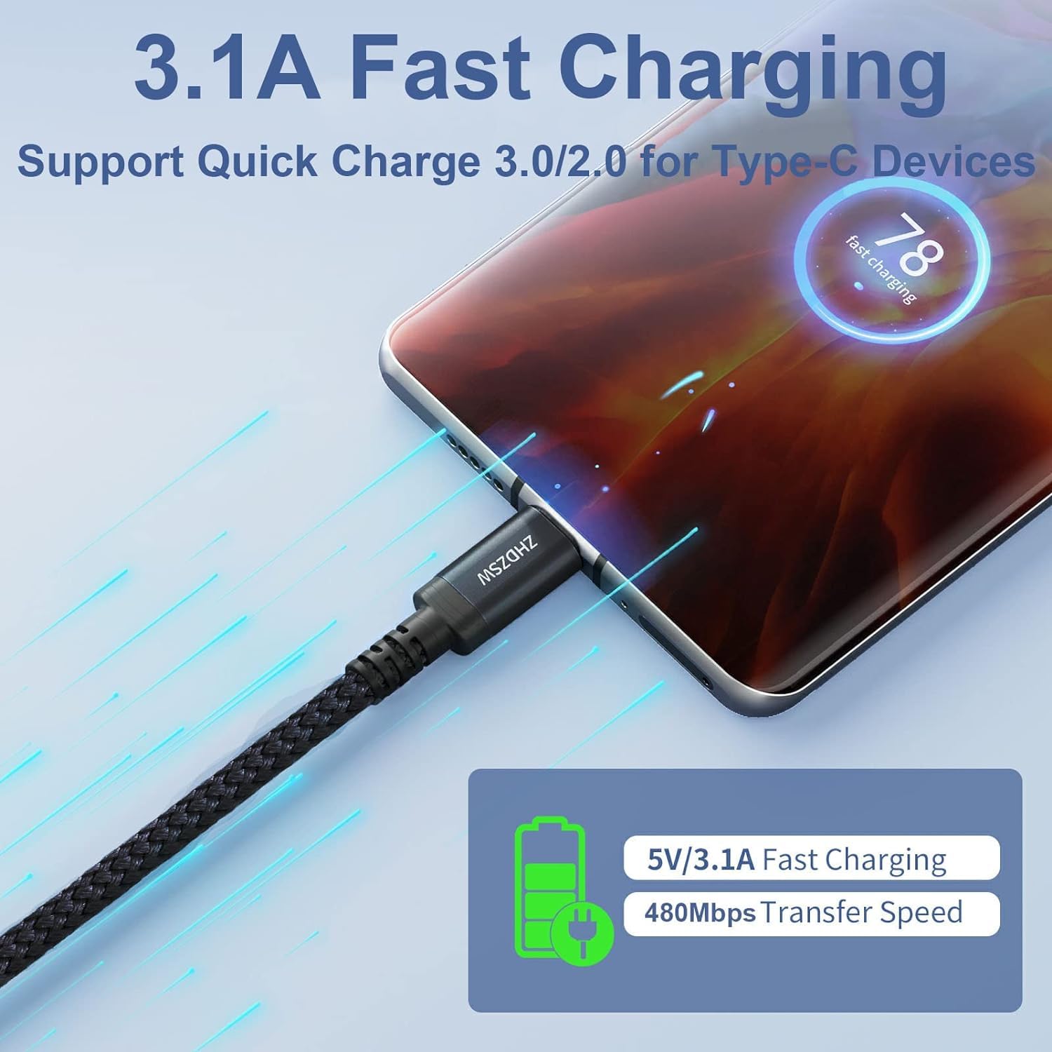 5M Extra Long USB C to USB C Fast Charging Cable 3.1A - Durable Braided Nylon Cord for PS5 Controller, Samsung Galaxy S10/S9/S8/Note Series, LG V30/V20/G6/G5, Moto, Huawei, Xiaomi - Perfect for Gaming, Travel & Home Charging