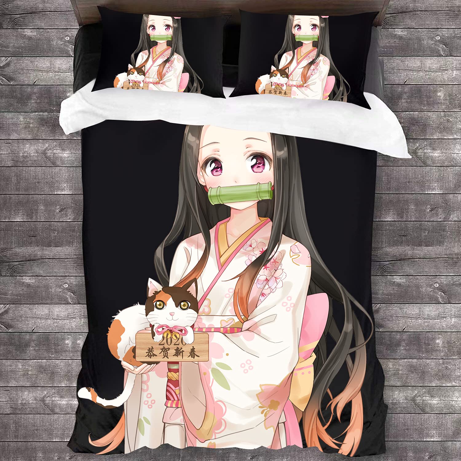 ANBP 3-Piece Demon Slayer Anime Bedding Set - Lightweight Breathable Duvet Cover for Kids & Teens, Full Size - Perfect for Anime Fans' Bedroom Decor & Sleepovers