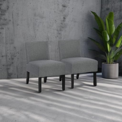 Premium Massage Dining Chairs - Set of 2 Modern Armless Accent Chairs with Solid Wood Legs, Grey Fabric Upholstery for Living Room, Dining Room & Home Office - Ergonomic Comfort for Relaxation & Entertainment Spaces