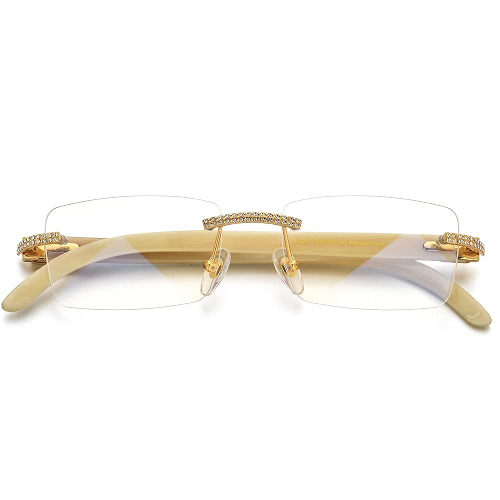 **HEPIDEM 100% Genuine Buffalo Horn Handmade Square Rimless Luxury Sunglasses – UV Protection, Lightweight & Stylish for Outdoor, Driving, and Fashion**
