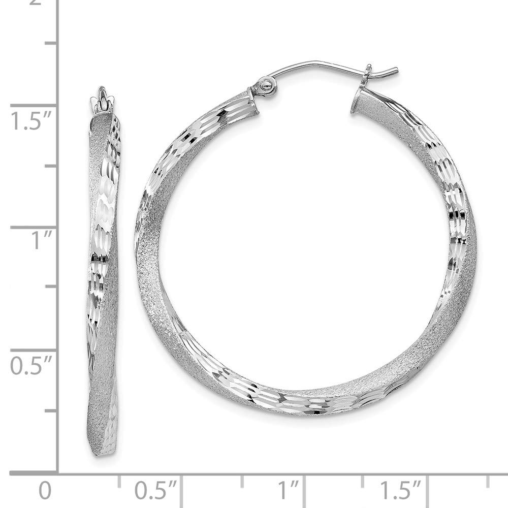 Sterling Silver 3mm Twisted Hoop Earrings - Polished & Satin Finish - Elegant Shiny-Cut Design QE4613 | Perfect for Parties, Weddings & Everyday Wear